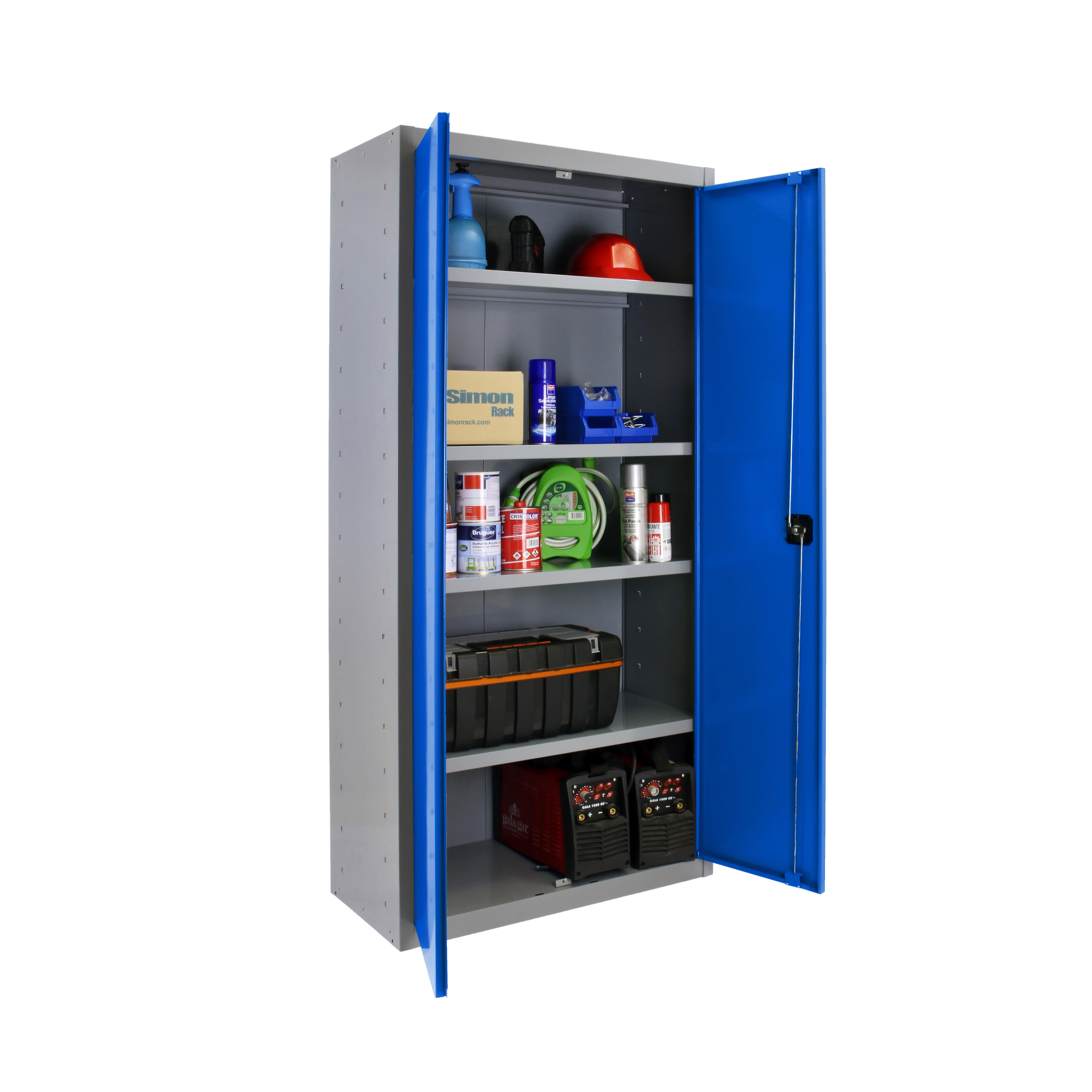 Armario alto baldas de acero 100x180x40 cm montado color gris/azul 2 puertas