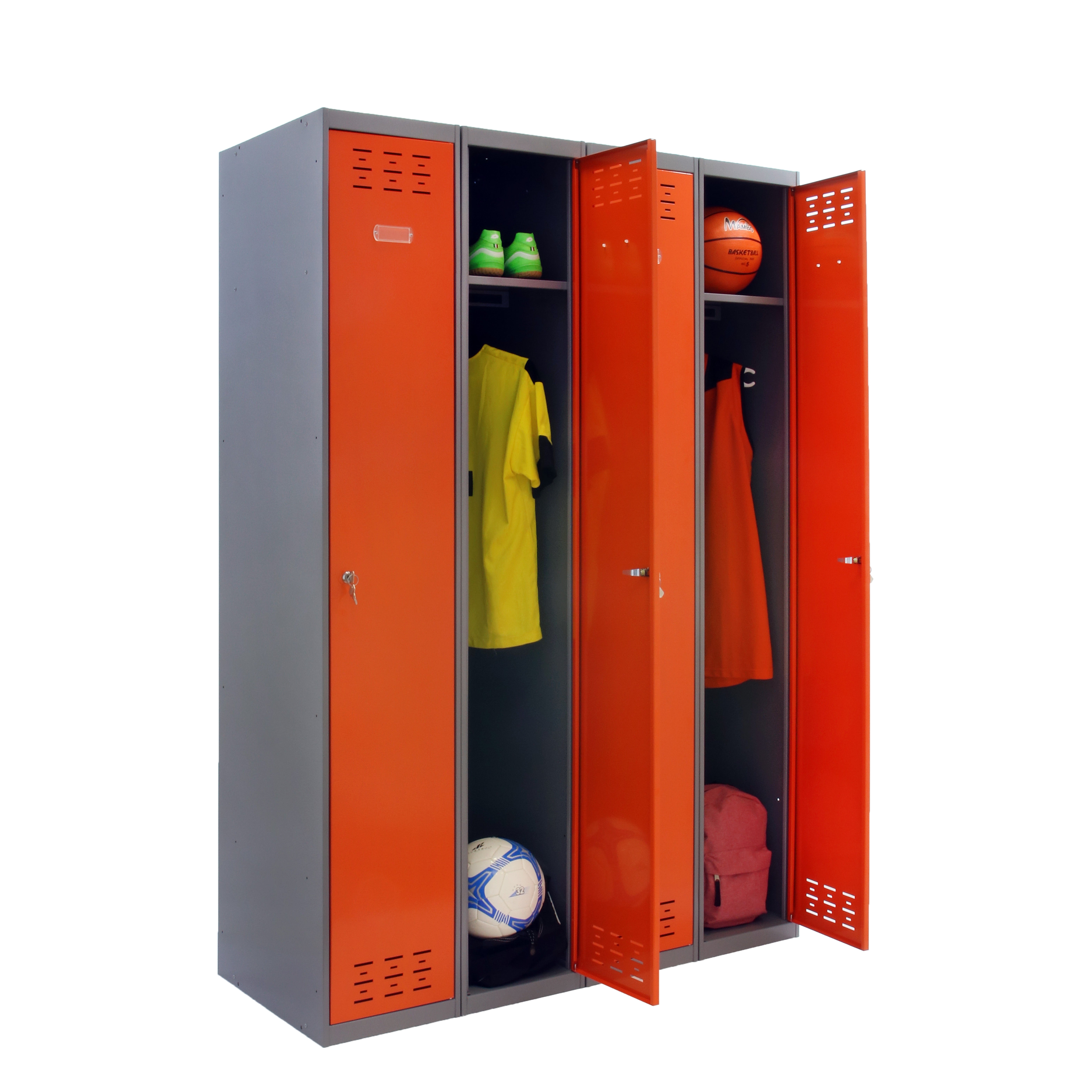 Taquilla single de acero 120x180x50 cm montada color gris/naranja 4 puertas