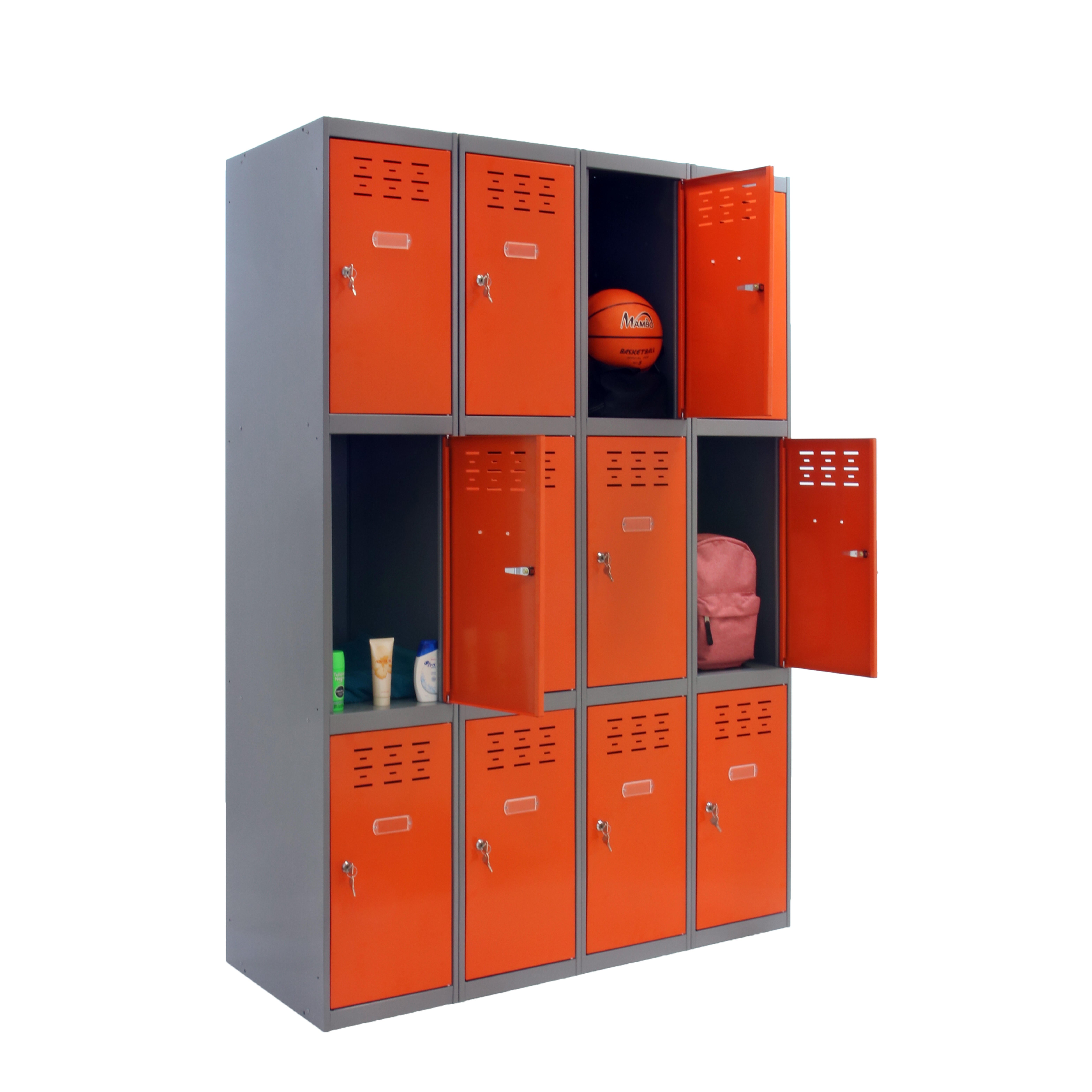 Casillero de acero 3x4, 180x120x50 cm montado color gris/naranja 12 puertas