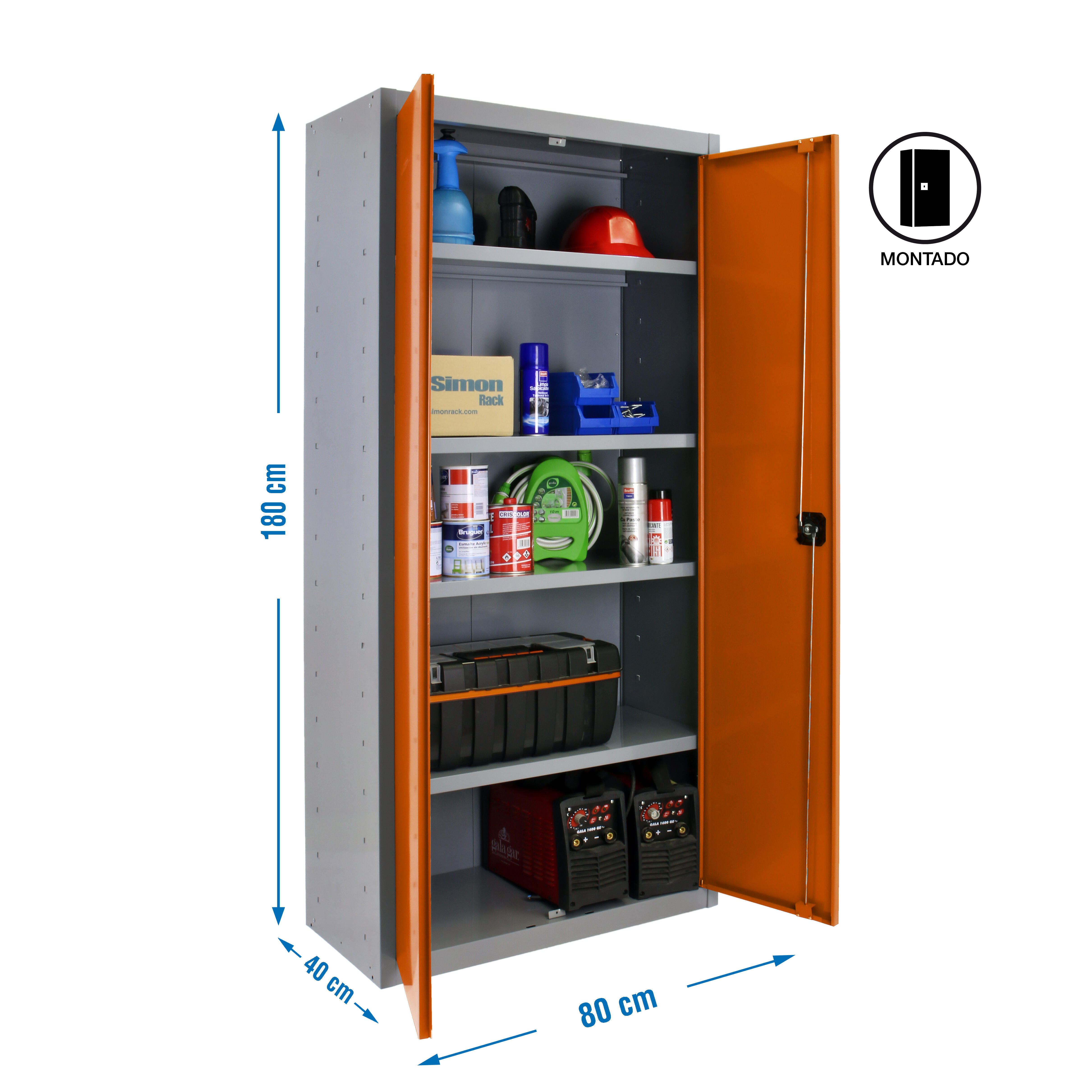 Armario alto baldas de acero 80x180x40 cm montado color gris/naranja 2 puertas