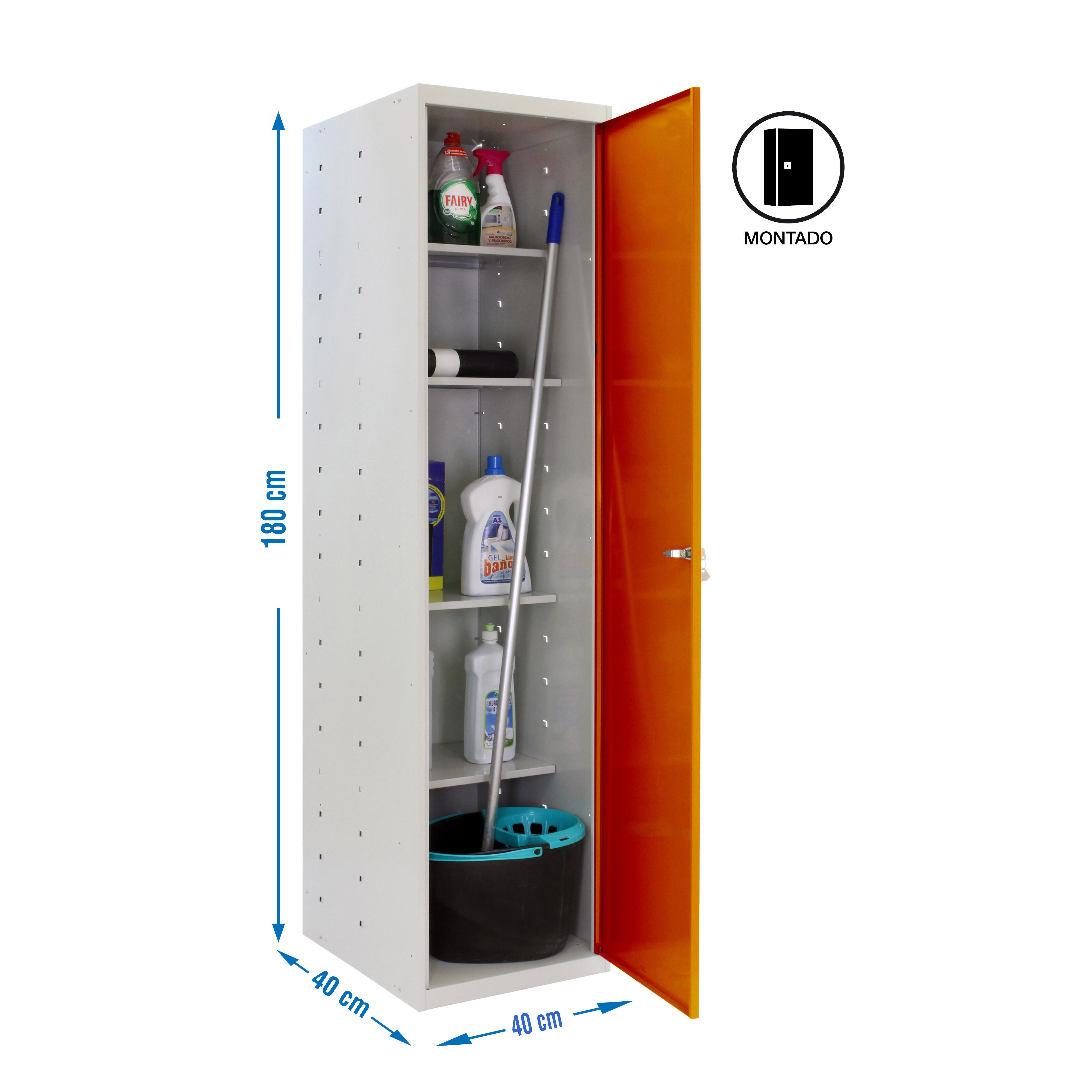 Armario escobero de acero 40x180x40 cm montado color gris/naranja 1 puerta