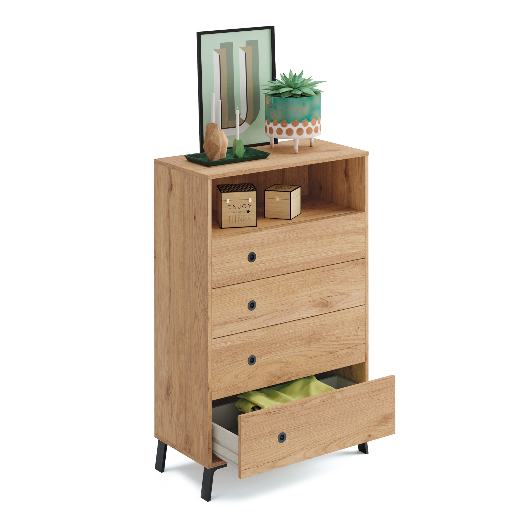 Comoda KIT de 4 cajones Camila en roble de 120x74.5x40 - 4