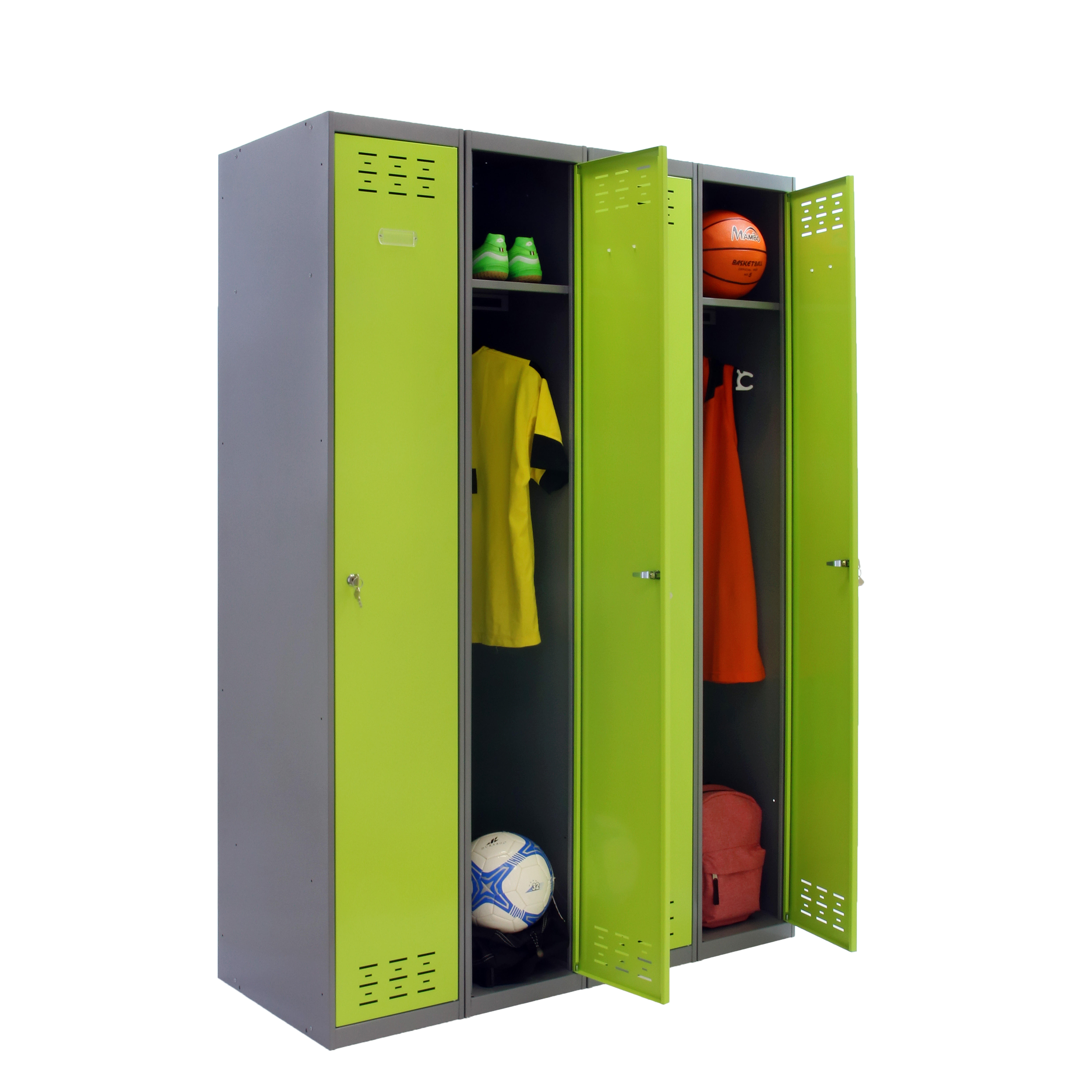 Taquilla single de acero 120x180x50 cm montada color gris/verde 4 puertas
