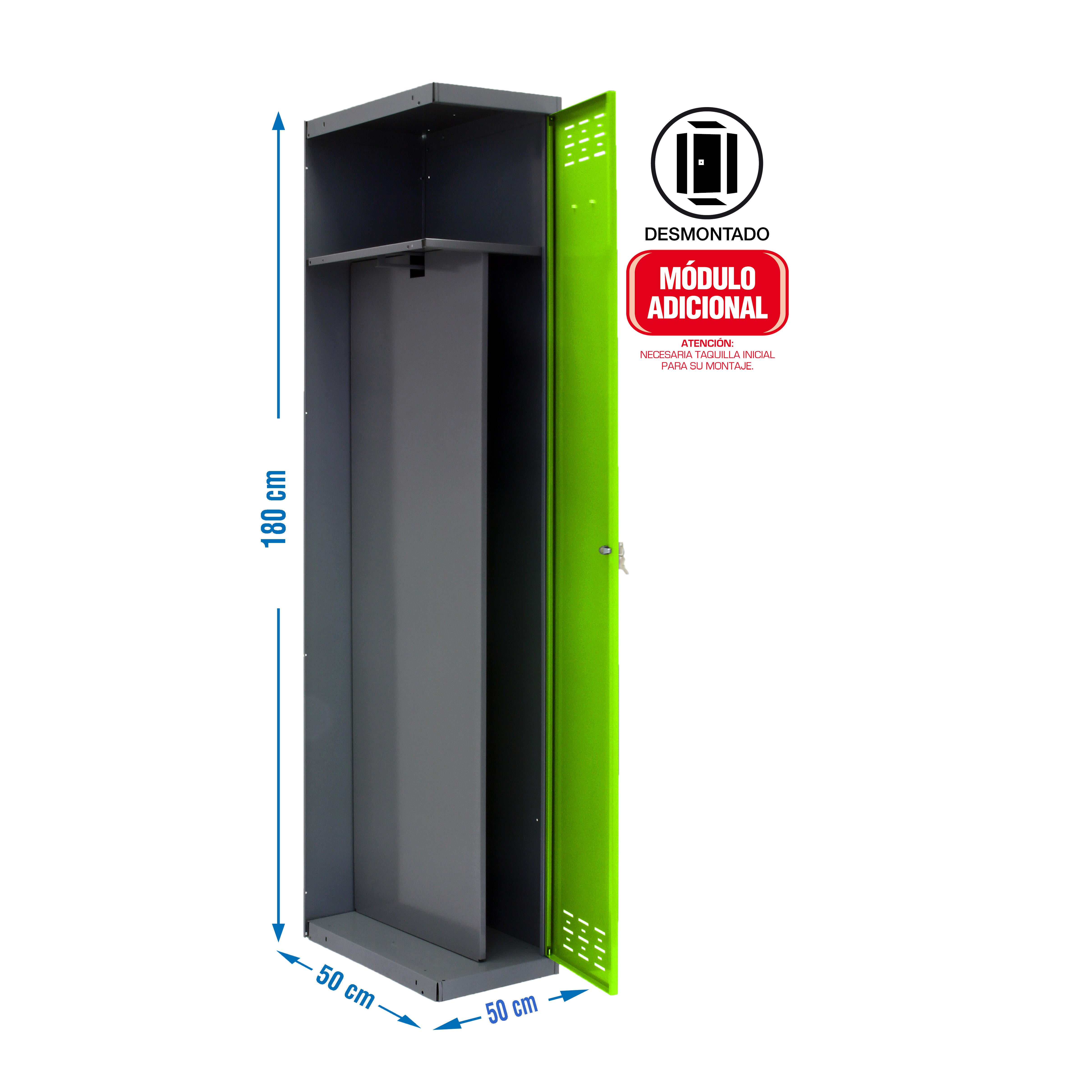Taquilla adicional de acero 1 divisor 50x180x50cm desmontada gris/verde 1 puerta