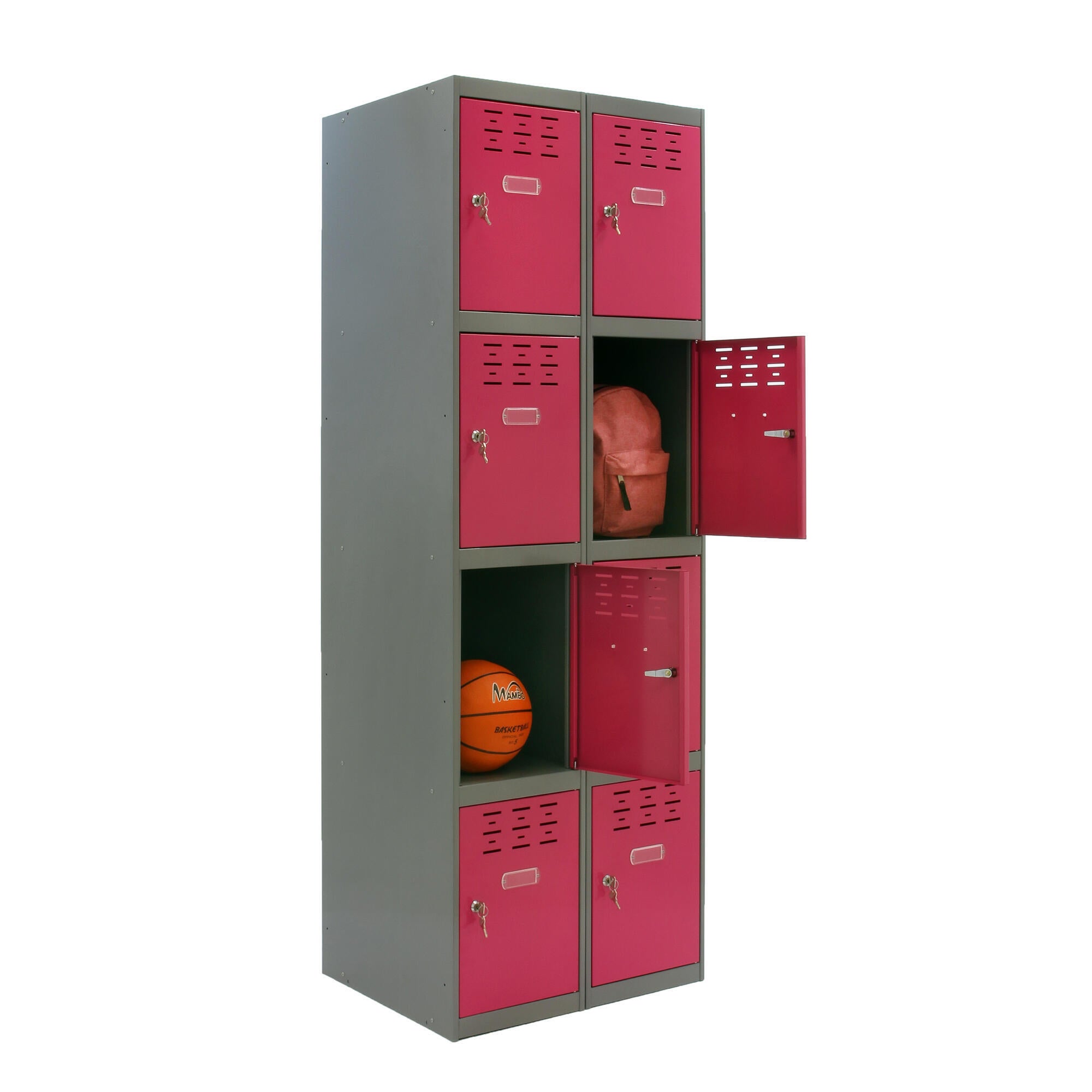 Casillero de acero 4x2, 180x60x50 cm montado color gris/rosa 8 puertas