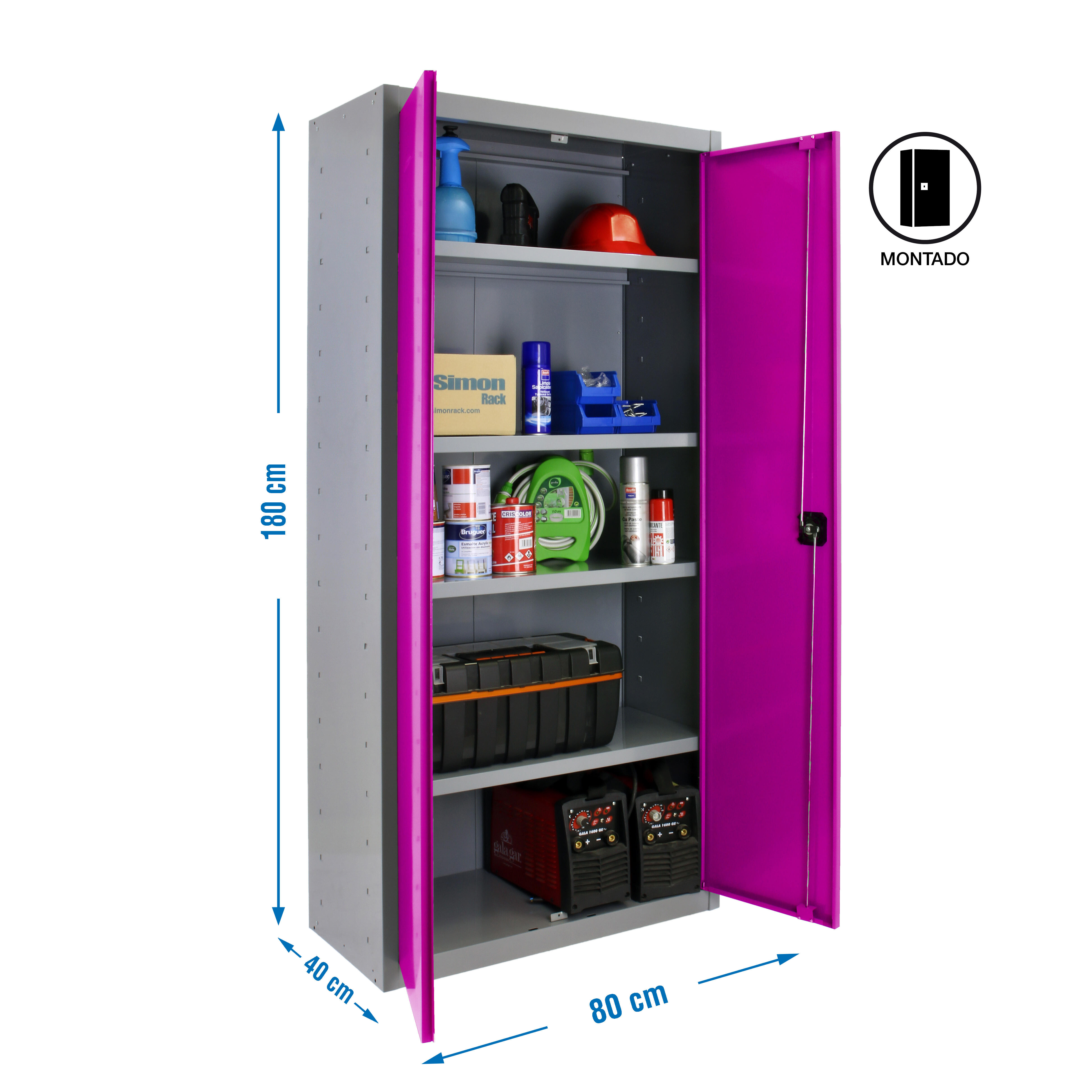 Armario alto baldas de acero 80x180x40 cm montado color gris/rosa 2 puertas