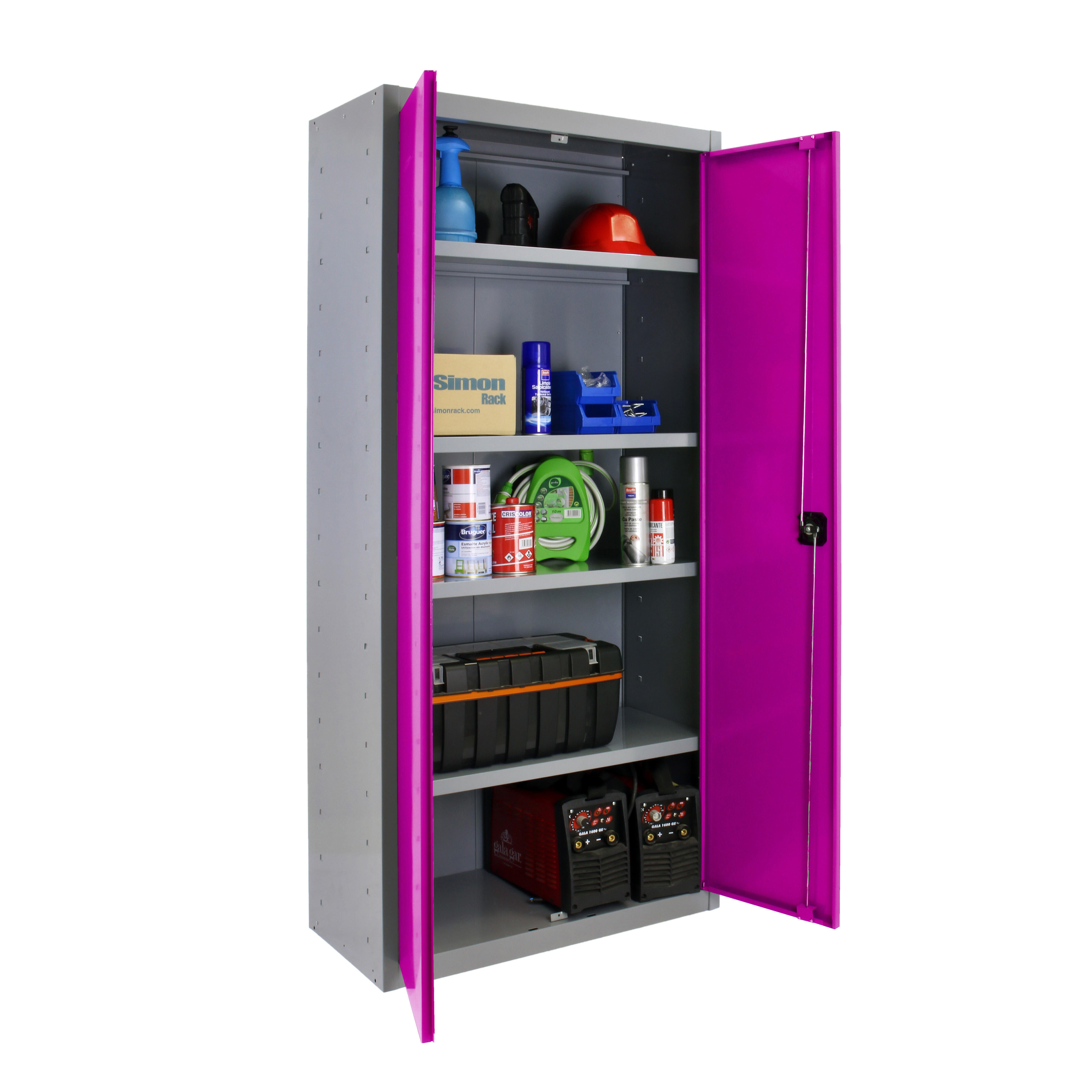 Armario alto baldas de acero 80x180x40 cm desmontado color gris/rosa 2 puertas