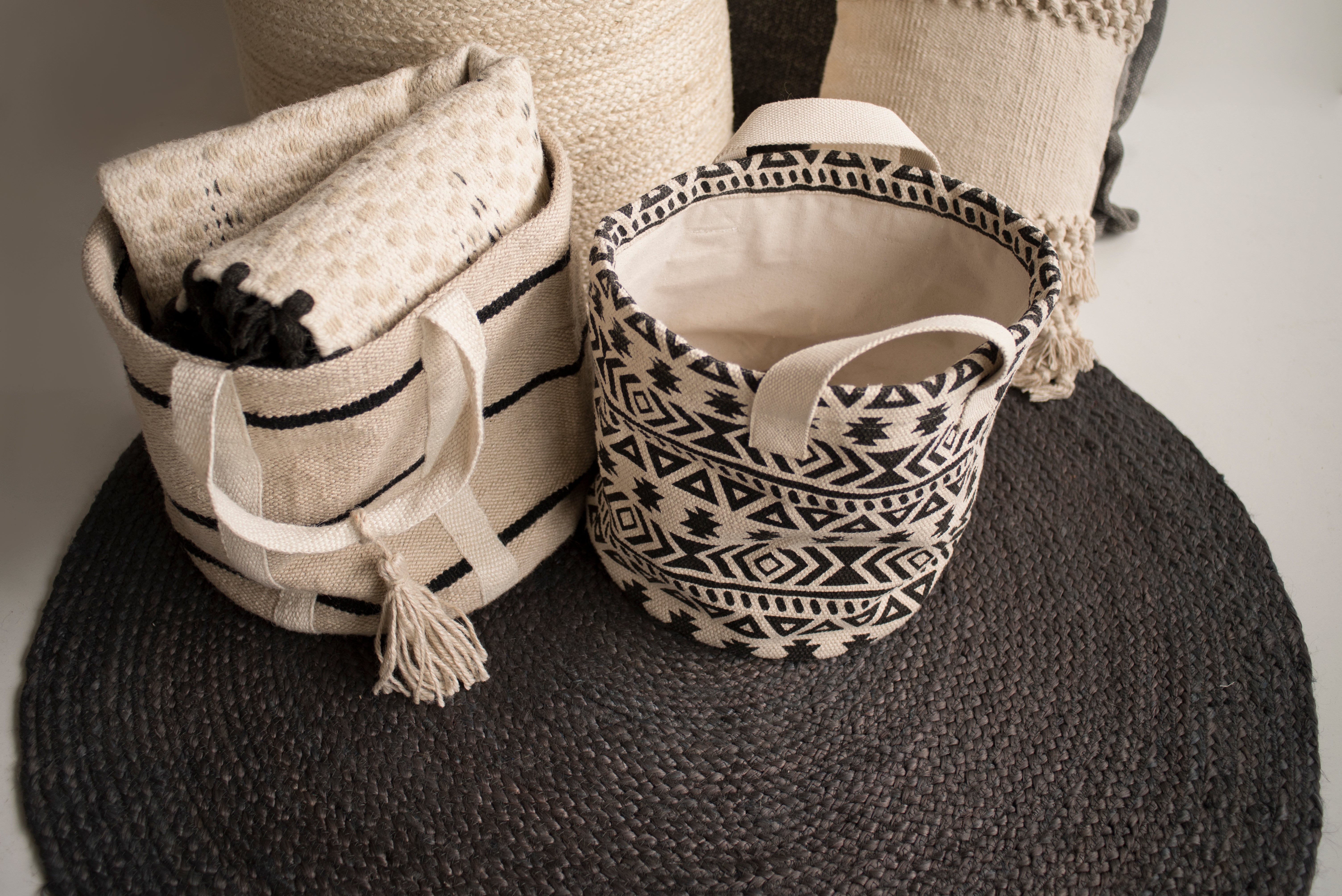 Cesta decorativa BASKET ETNICO blanco y negro 30x30x30 cm - 2