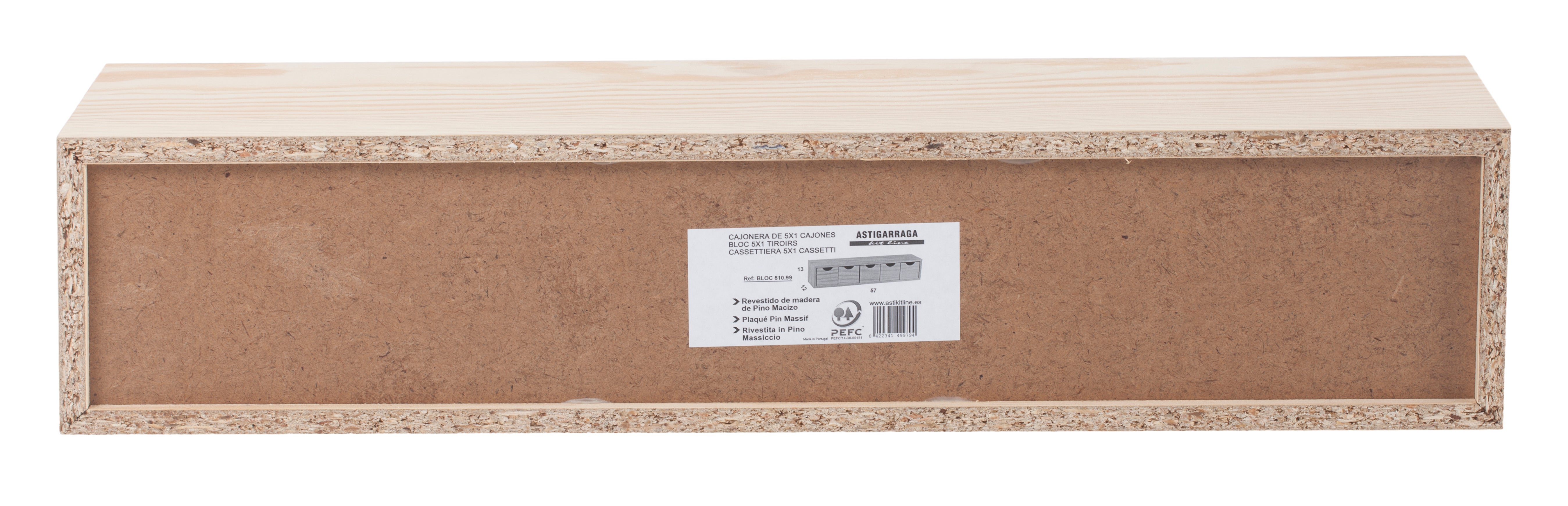 Cajonera de rechapado de pino macizo natural de 5 cajones - 17