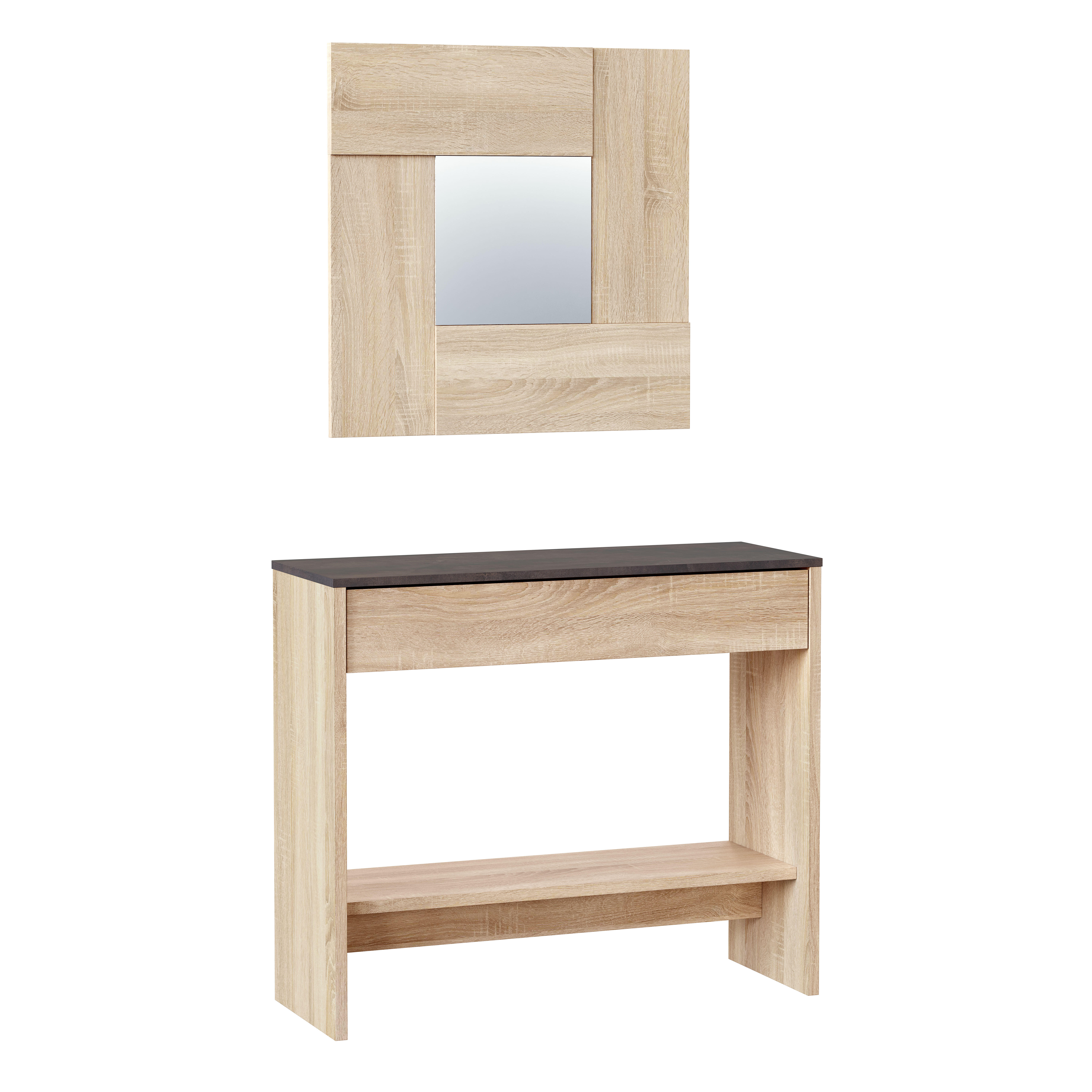 Mueble recibidor hera con espejo y 1 cajón roble 79x33x92cm (anchoxfondoxalto)