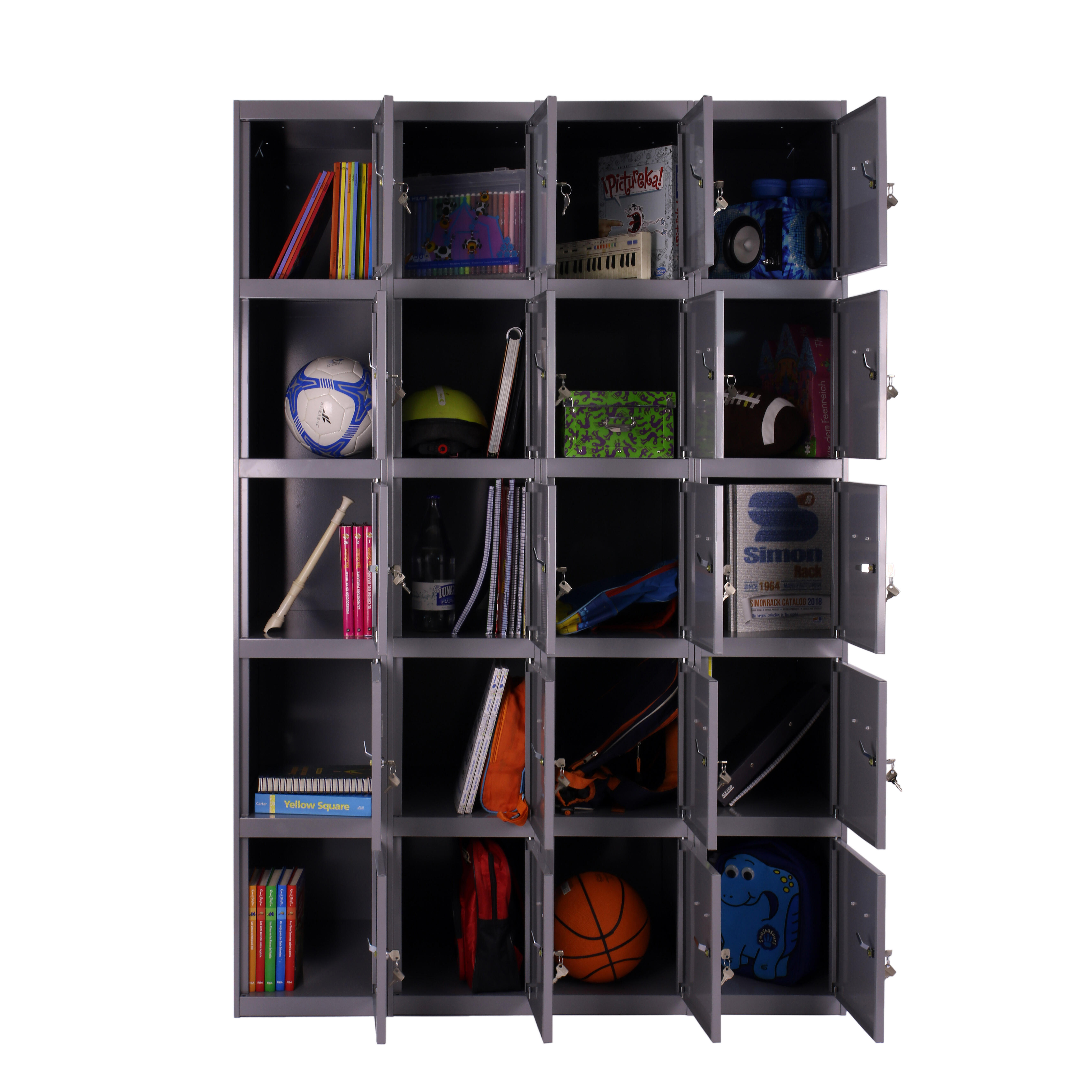 Casillero de acero 5x4, 180x120x50 cm montado color gris 20 puertas