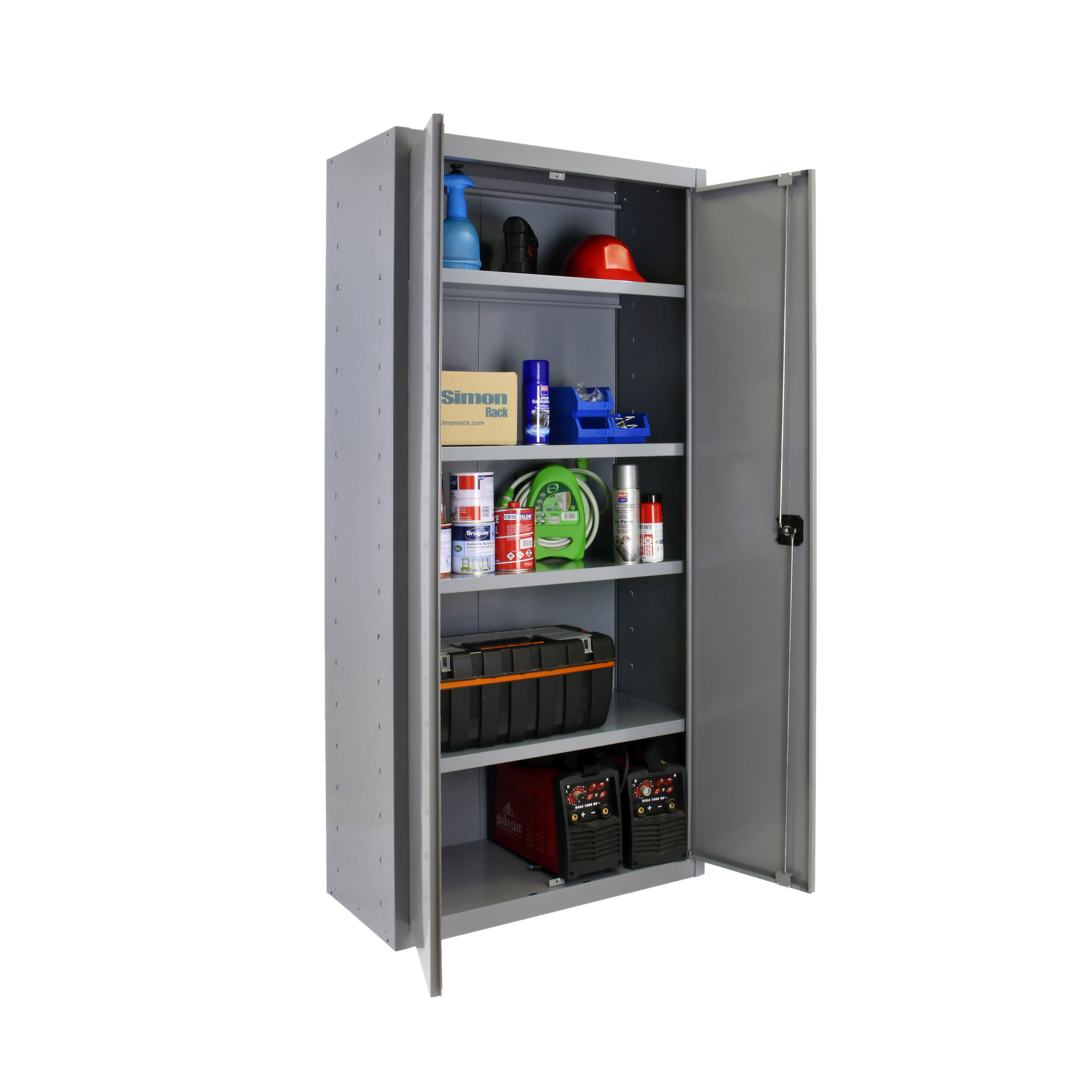 Armario alto baldas de acero 100x180x40 cm montado color gris 2 puertas