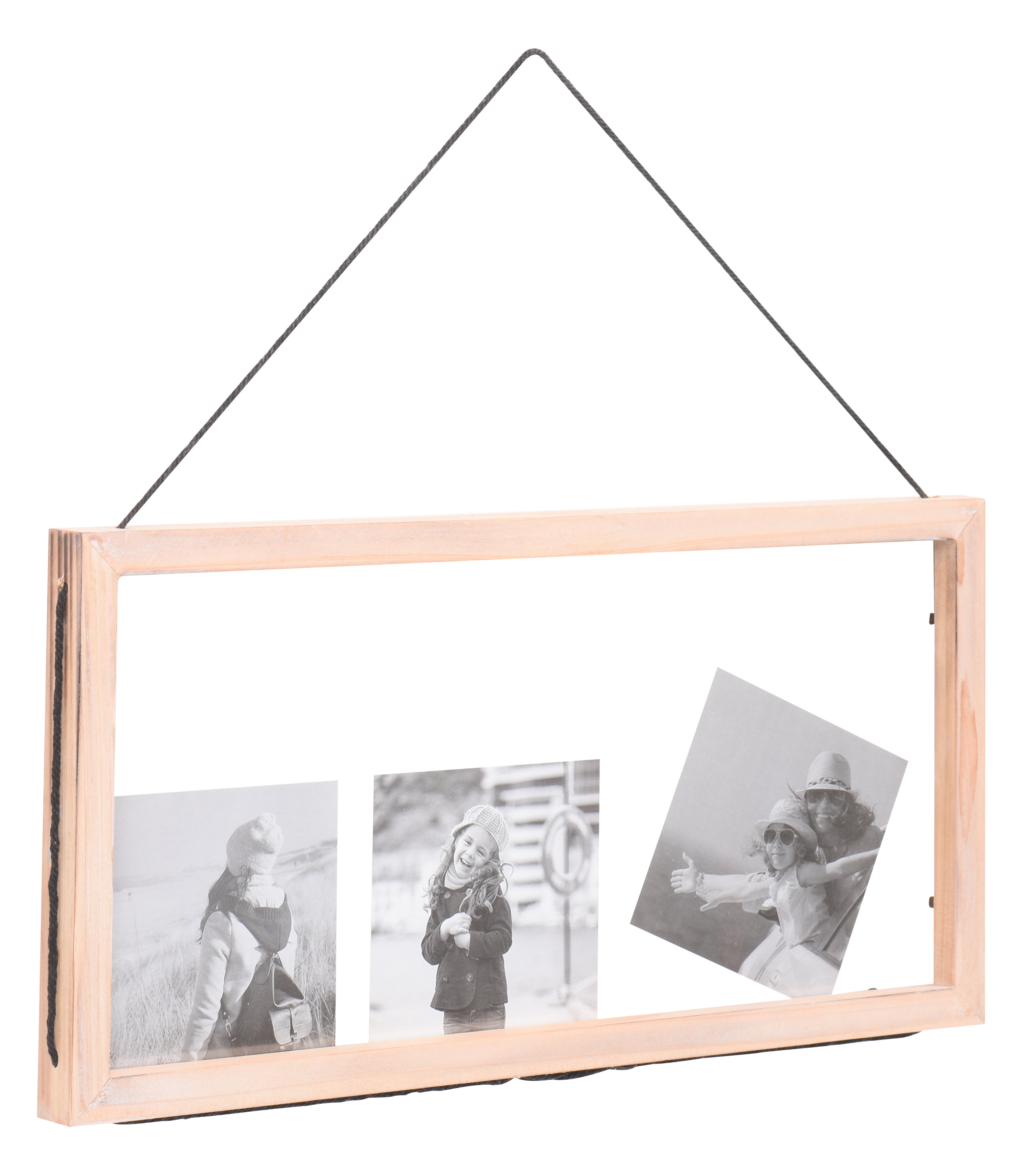 Multifotos Madeira natural com corda 39X19.5cm - 2