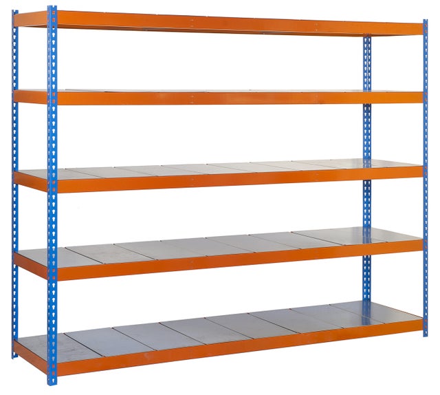 Estantería metálica industrial, 200x120x60 cm, 5 Baldas, 400kg/balda, Azul/Naranja/Galvanizado, SimonRack