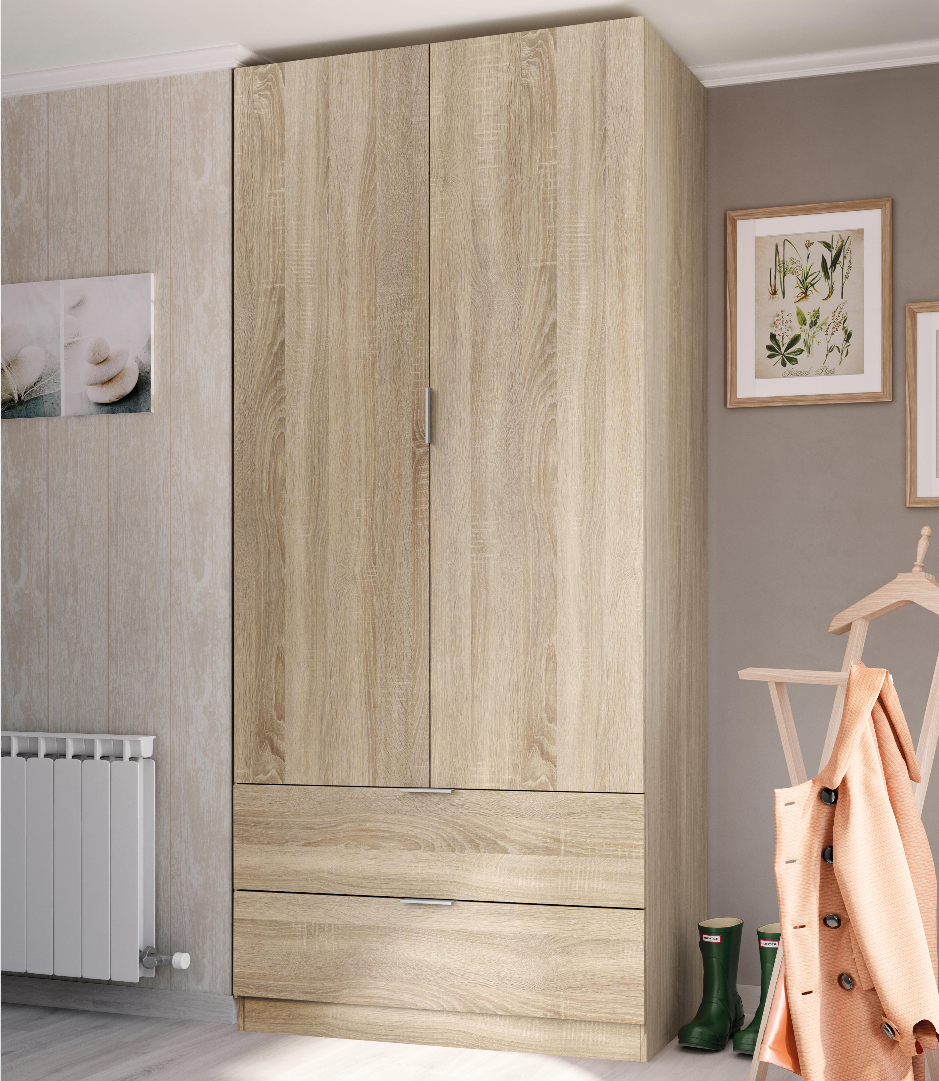 Roupeiro em kit carvalho com 2 portas de bater e 2 gavetas 180x81,2x52 cm Tuc - 5