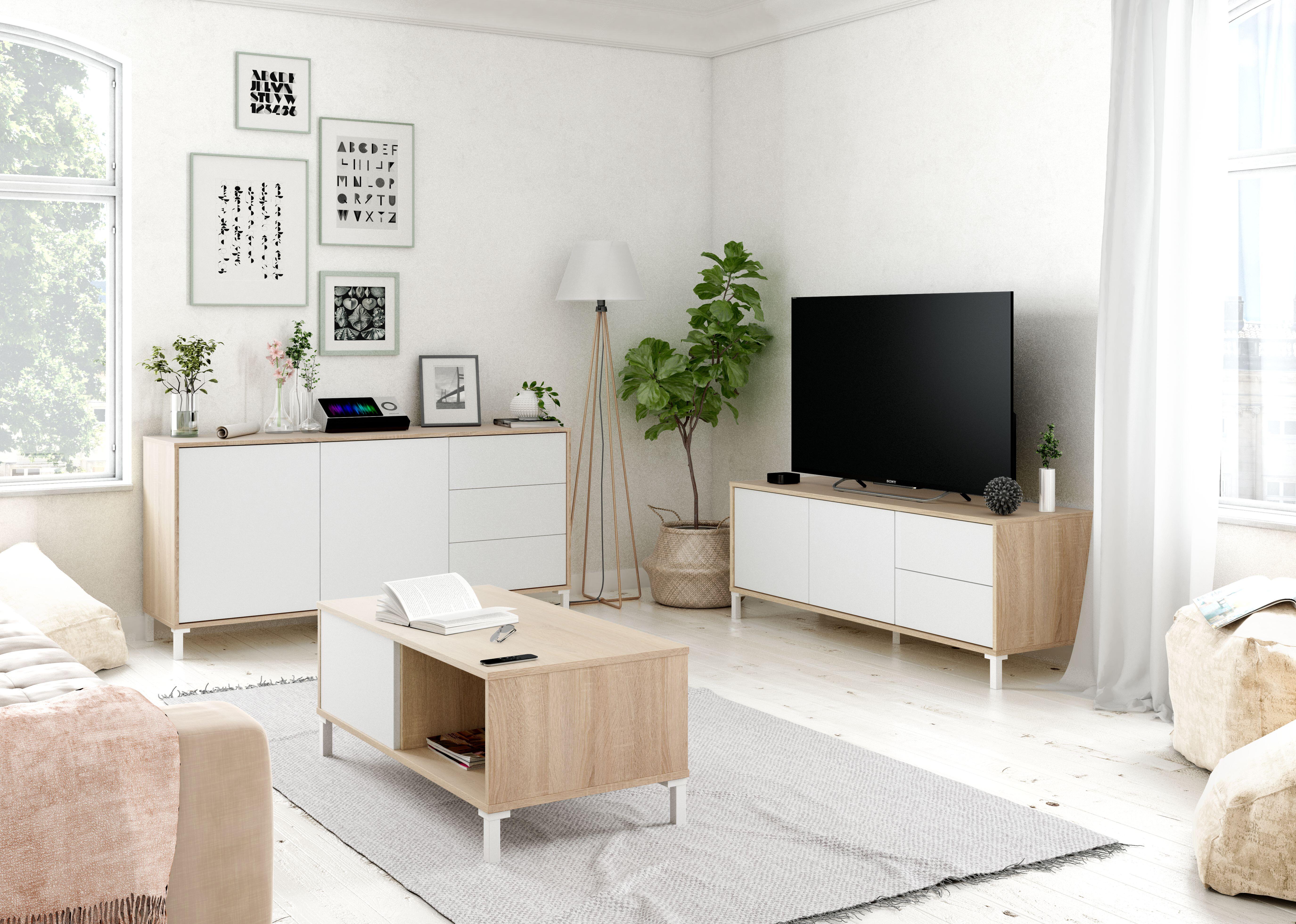 Mesa de centro fija brooklyn roble / blanco 100x40x50 cm (anchoxaltoxfondo)