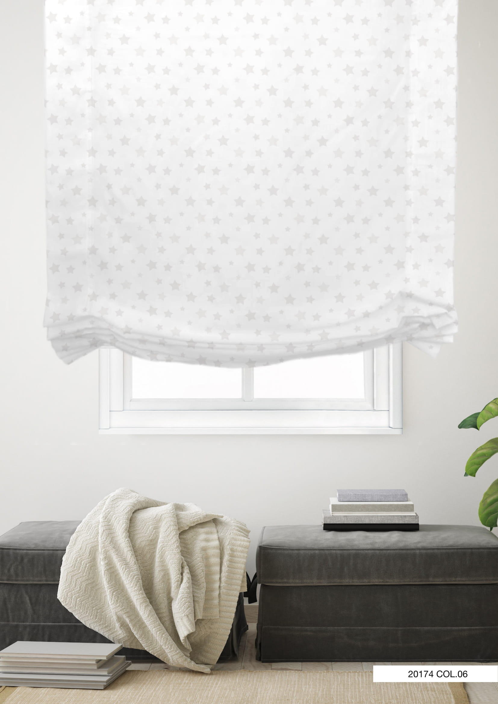 Estor plegable paqueto semi-transparente con cadena estrellas fondo poliéster estrella blanco de 165x250 cm