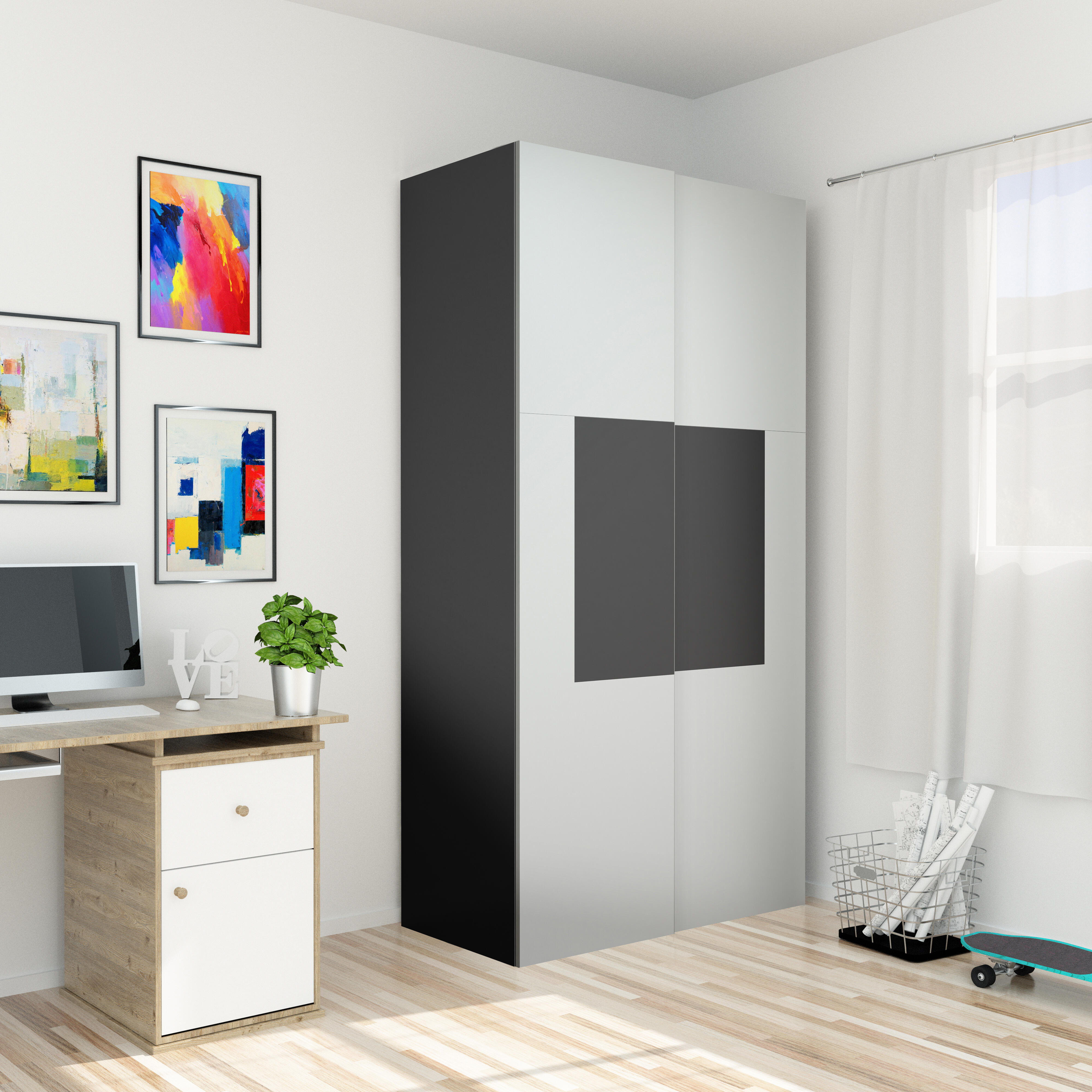 Puerta corredera armario bahréin blanco y roble 80x237x2 cm (anchoxaltoxgrosor)