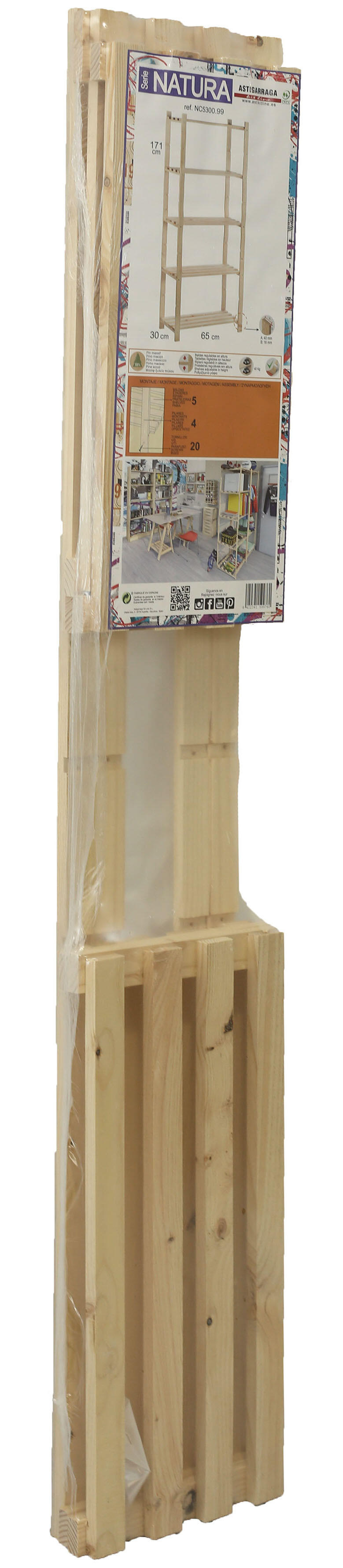 Estantería alistonada pino Natura 5 baldas 171X65x30cm 200 Kg - 5