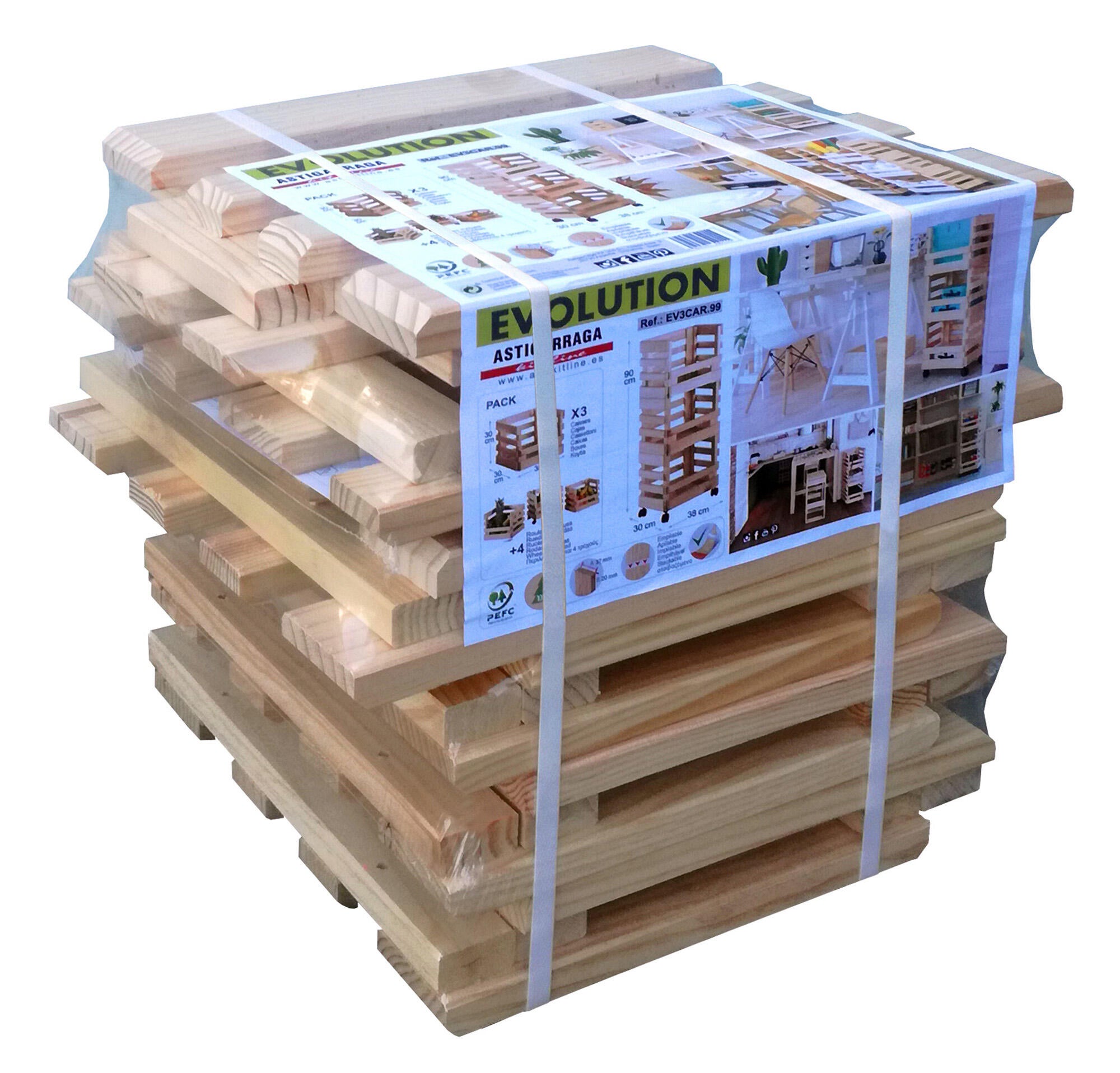 Carrinho de madeira natural com 3 cestos 90x38x30 cm Astigarraga - 7