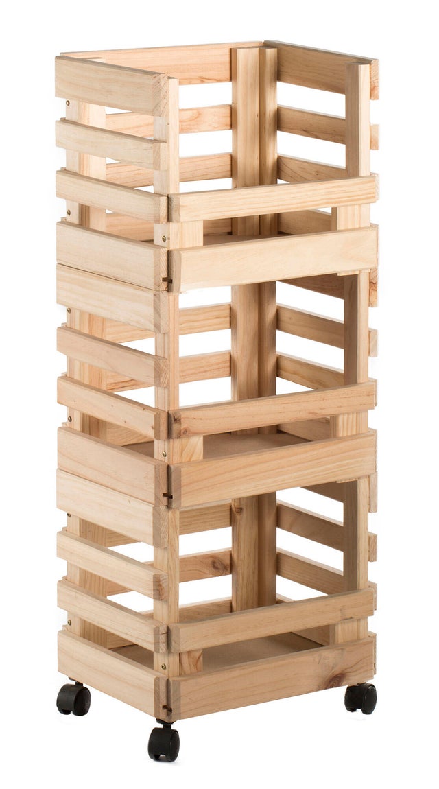 Carro tres cajas apilables de madera de pino 90x38x30cm