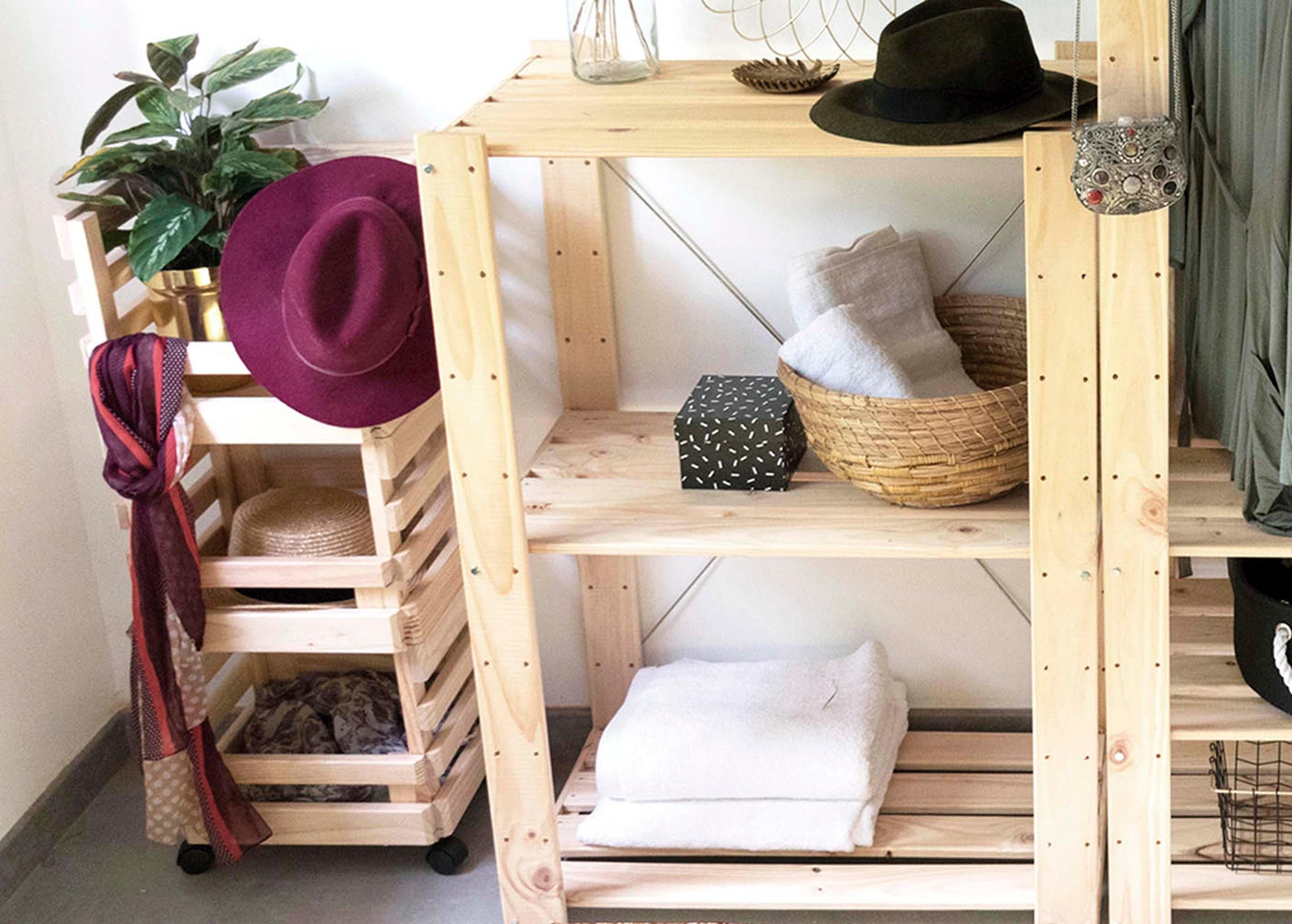 Carrinho de madeira natural com 3 cestos 90x38x30 cm Astigarraga - 12