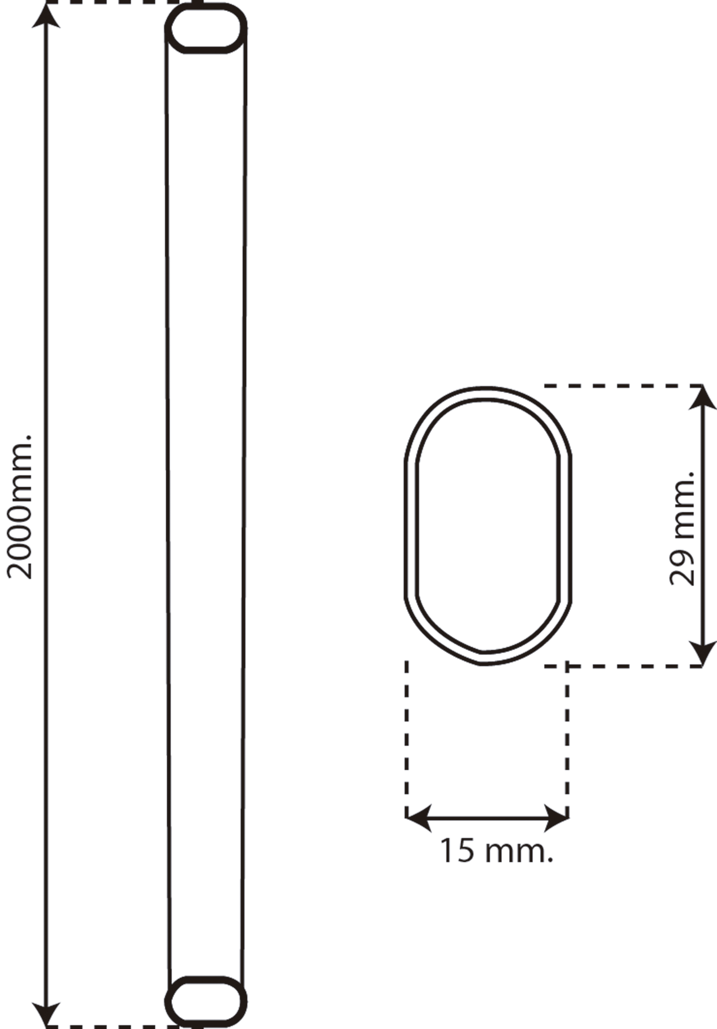 Barra Armario ovalada de 2 m de largo y 30 x 15 mm ø - 2