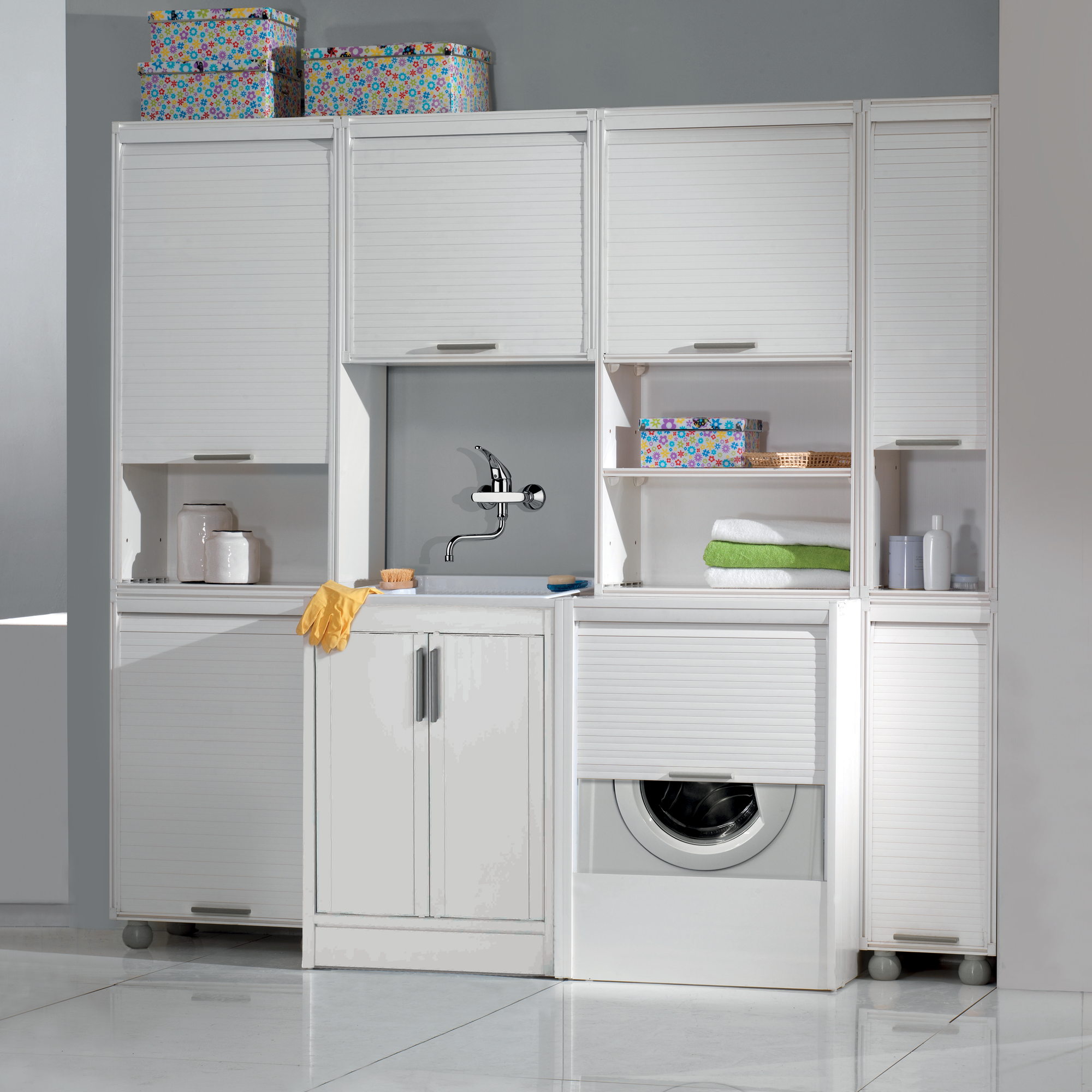 Armario alto baldas de resina 33x120x35 cm color blanco 1 persiana - 3