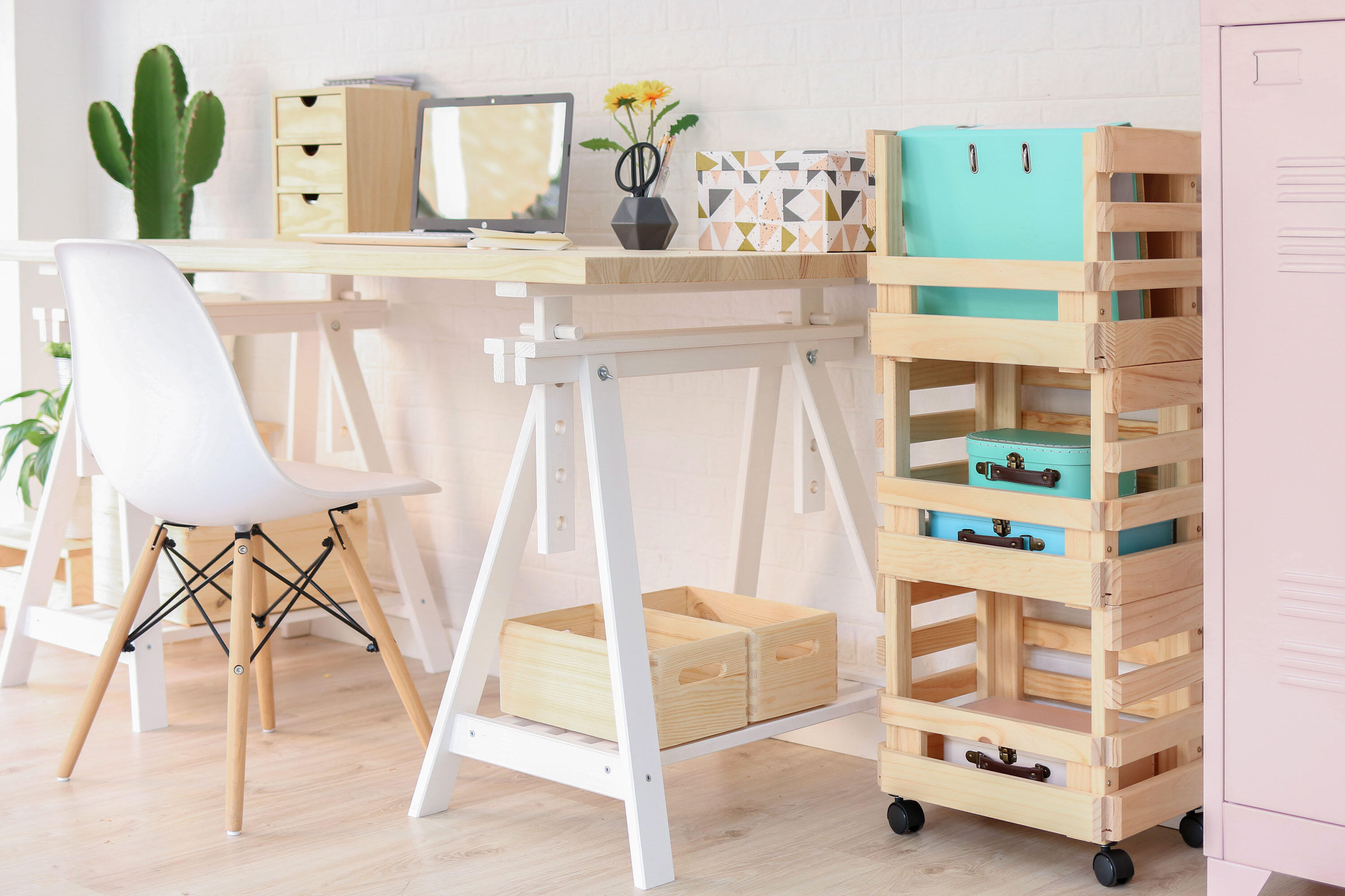 Carrinho de madeira natural com 3 cestos 90x38x30 cm Astigarraga - 11