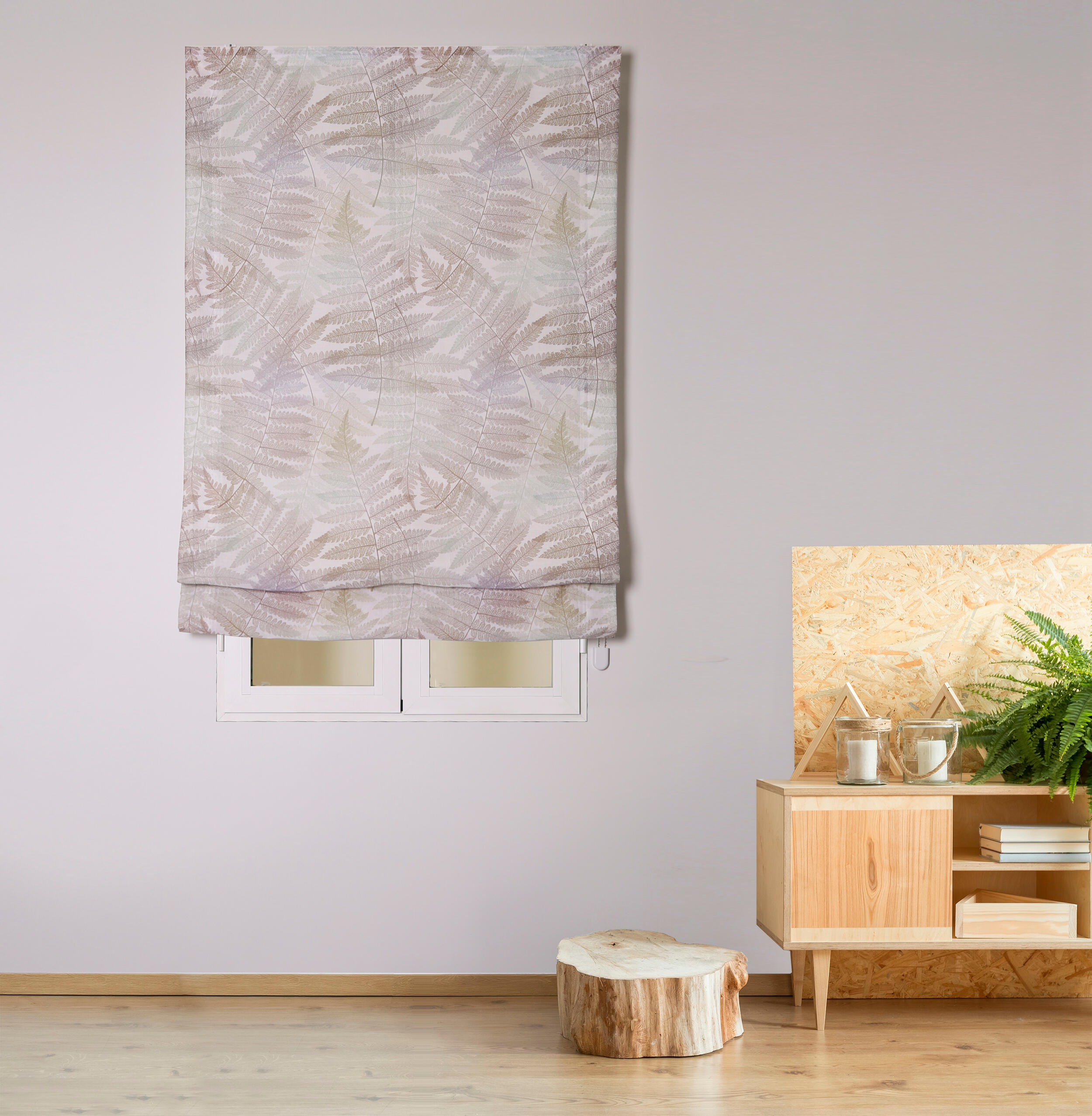 Estor plegable paqueto helecho verde, azul, blanco, marrón de 90x175 cm