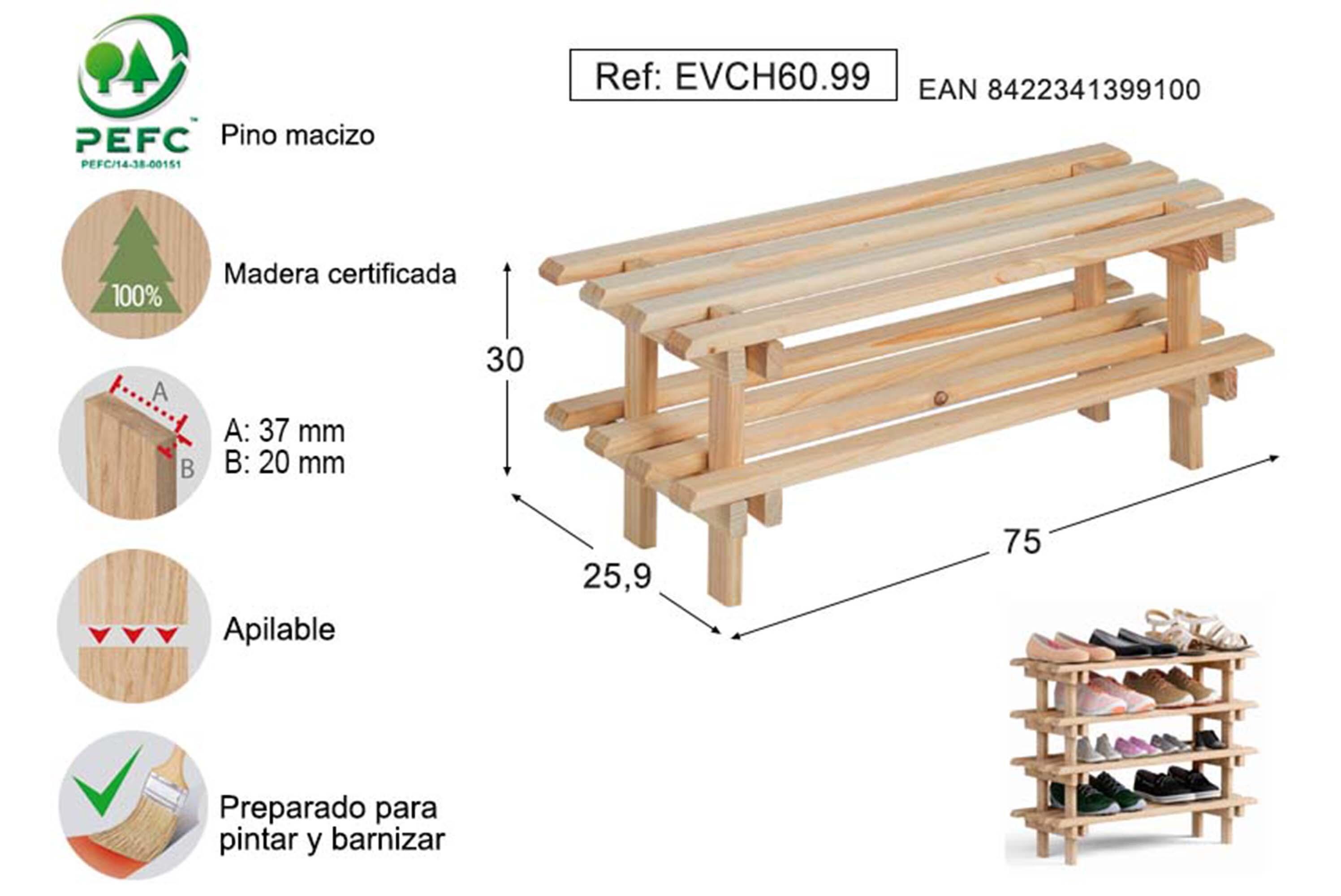 Banco zapatero Evolution para 9 pares color beige 75x30x25.9 cm - 8