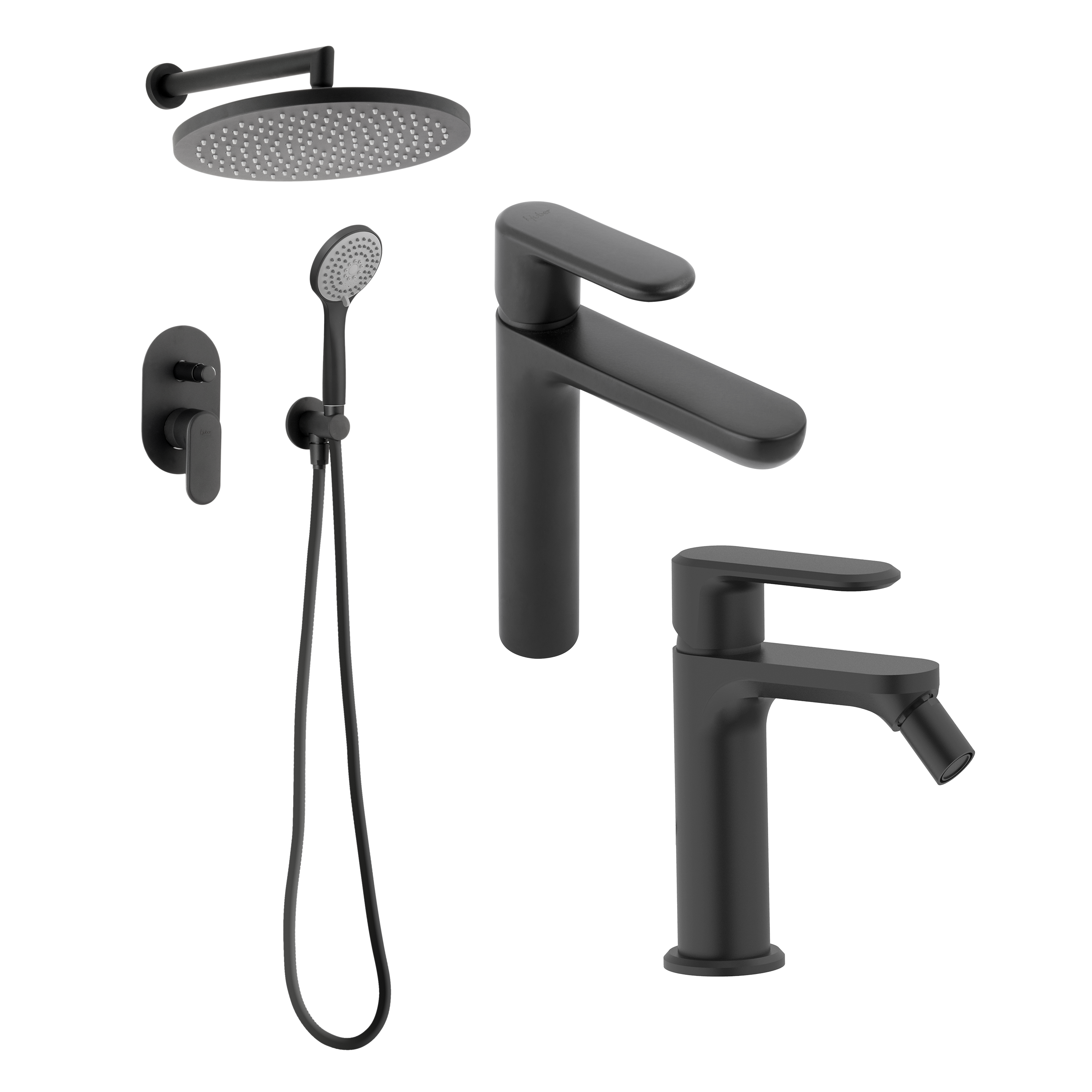 Pack grifo de lavabo + grifo de bidé + conjunto de ducha levity negro 2