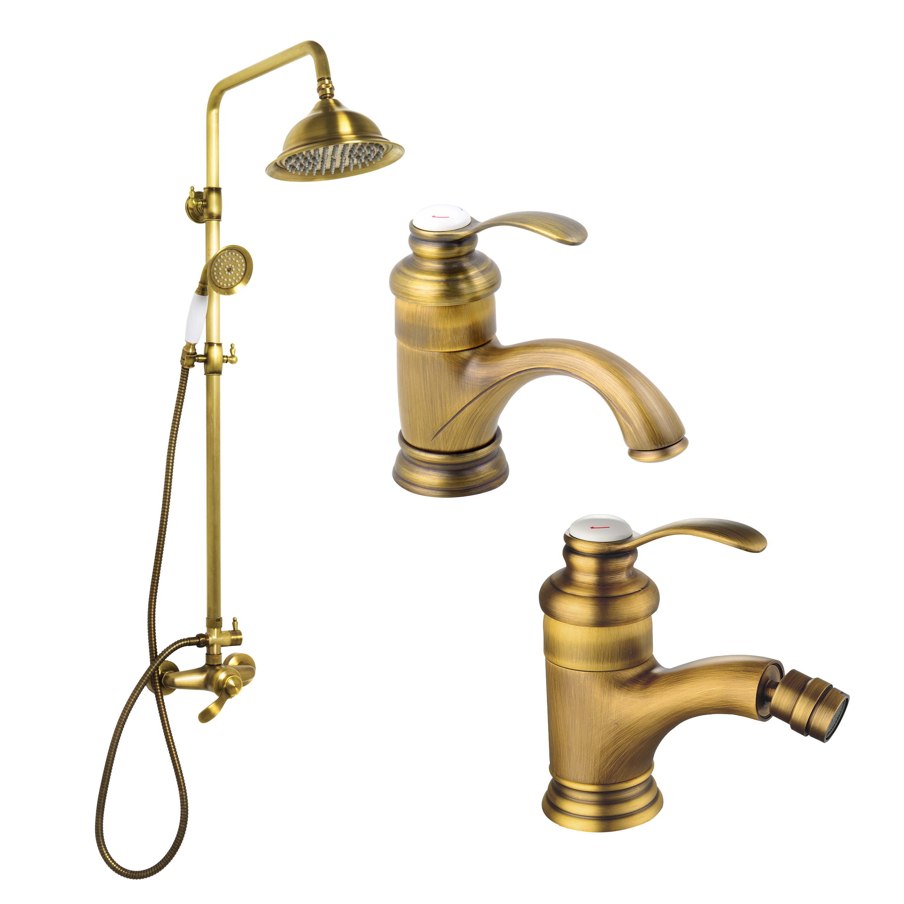 Pack grifo de lavabo + grifo de bidé + conjunto de ducha bryon oro