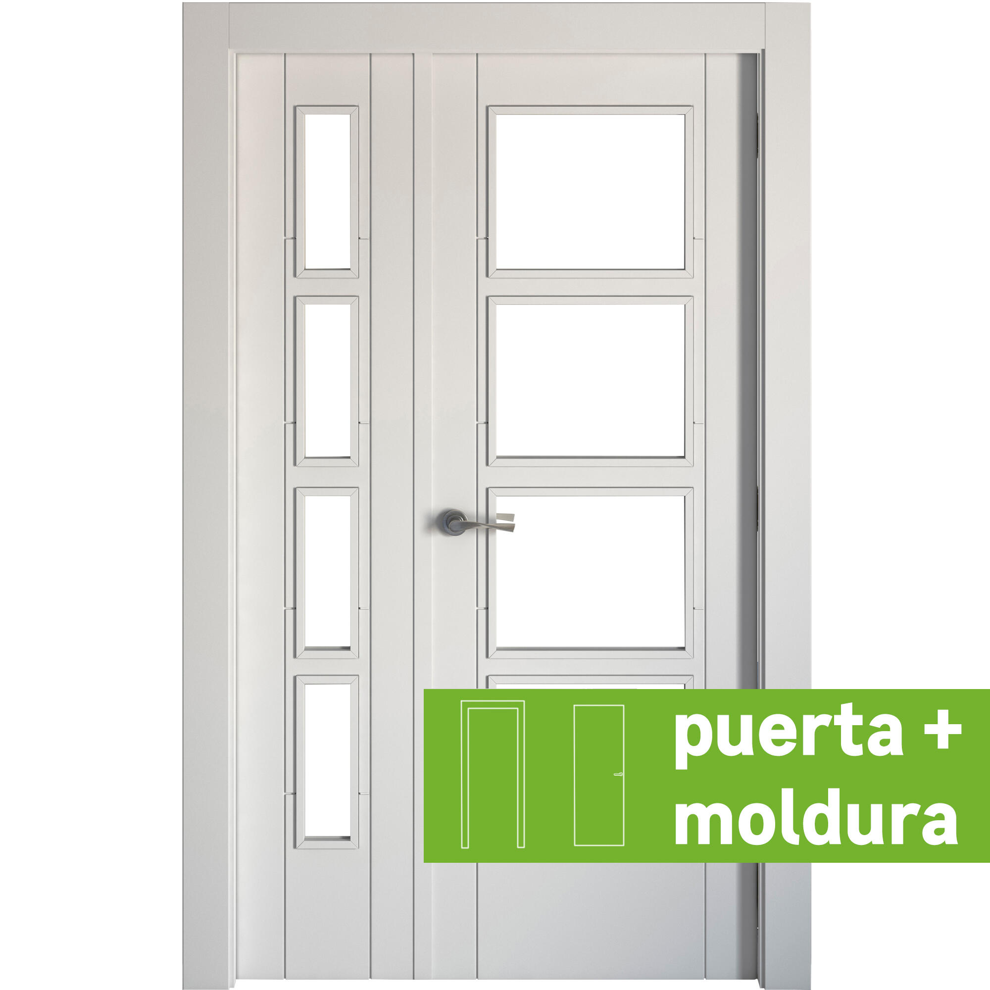 Conjunto de puerta doble cristal noruega blanco 125cm (42,5+82,5) dcha + tapetas
