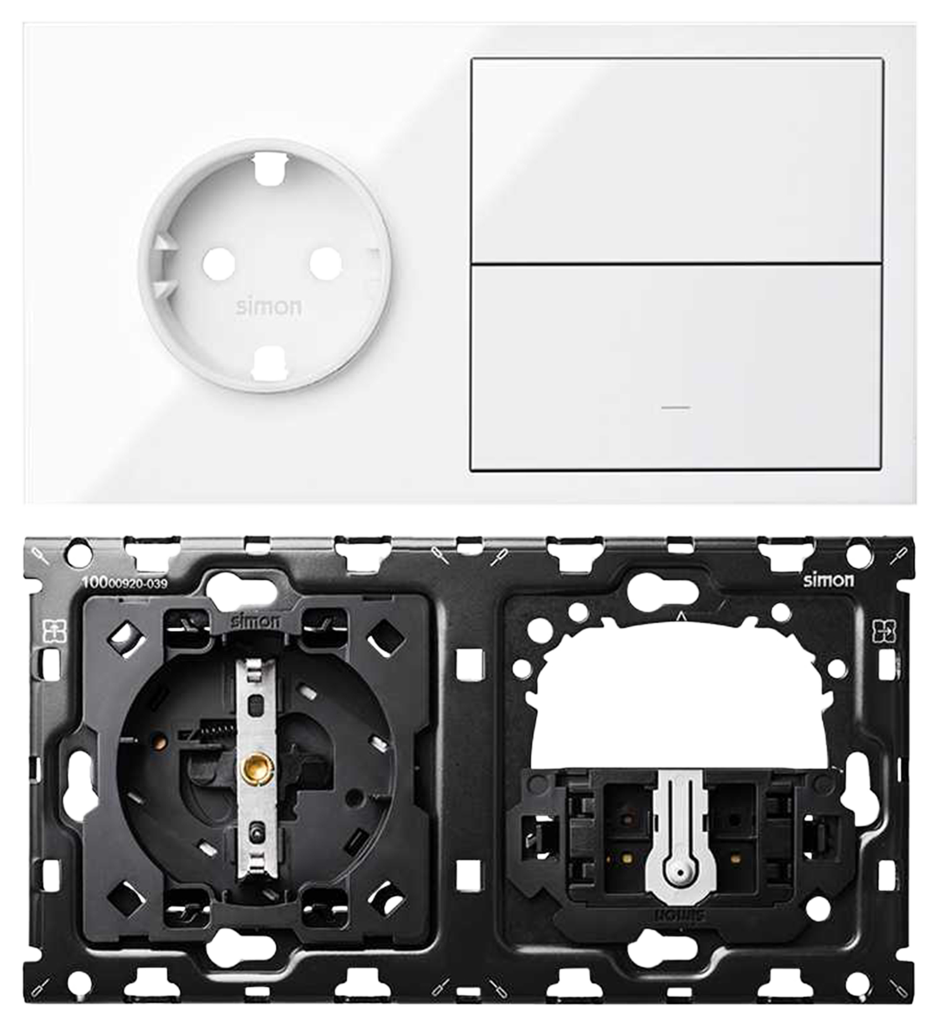 Lote enchufe+interruptor 2 elemento simon 100 blanco