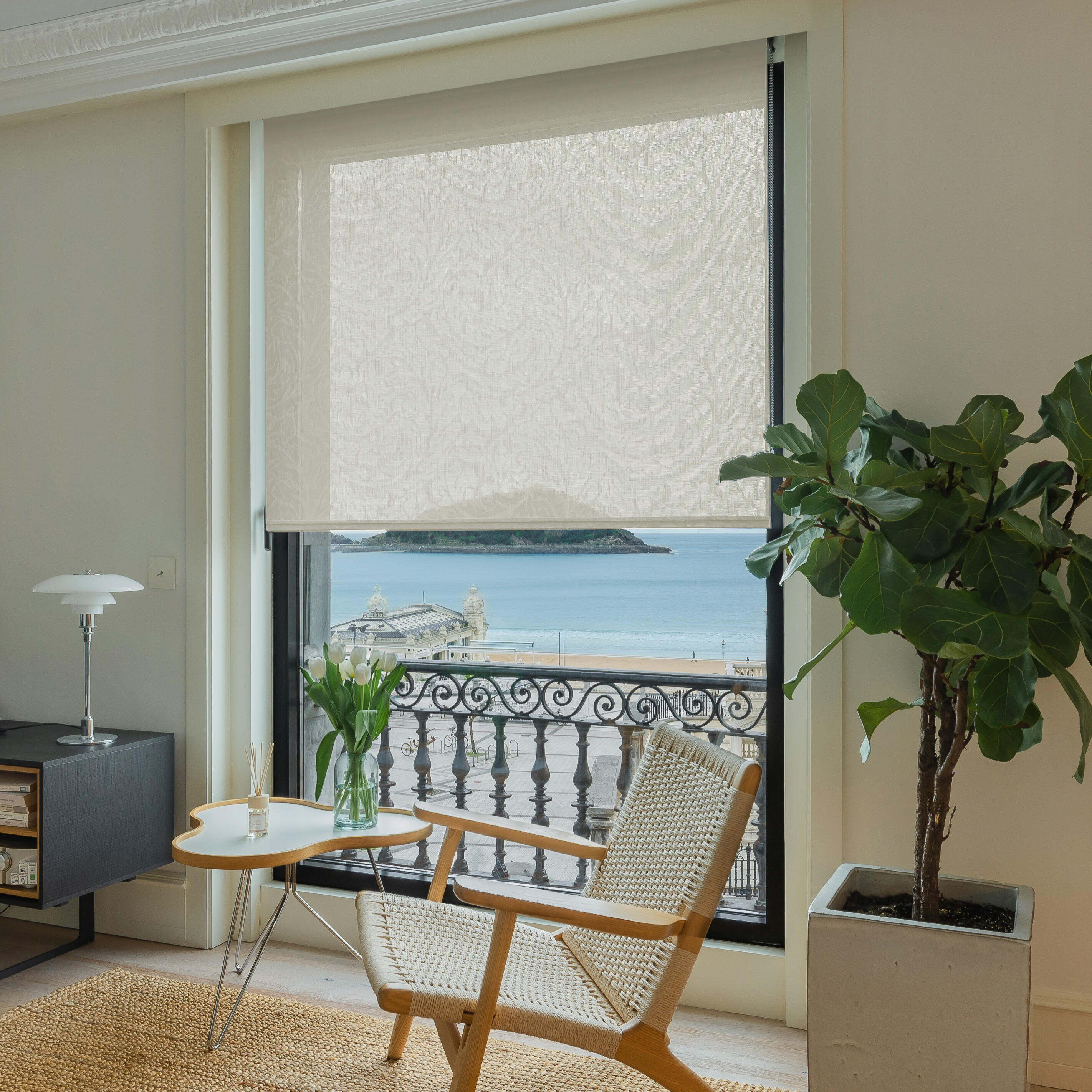 Estor enrollable translúcido con cadena vega poliéster planta beige de 200x250cm