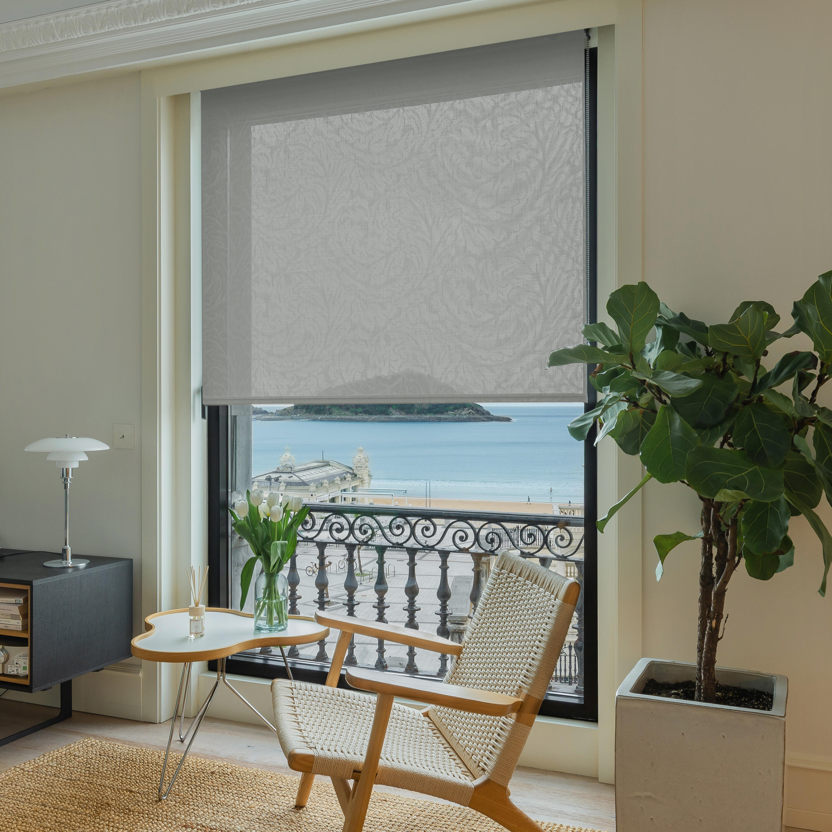 Estor enrollable translúcido con cadena vega poliéster planta gris de 200x250cm