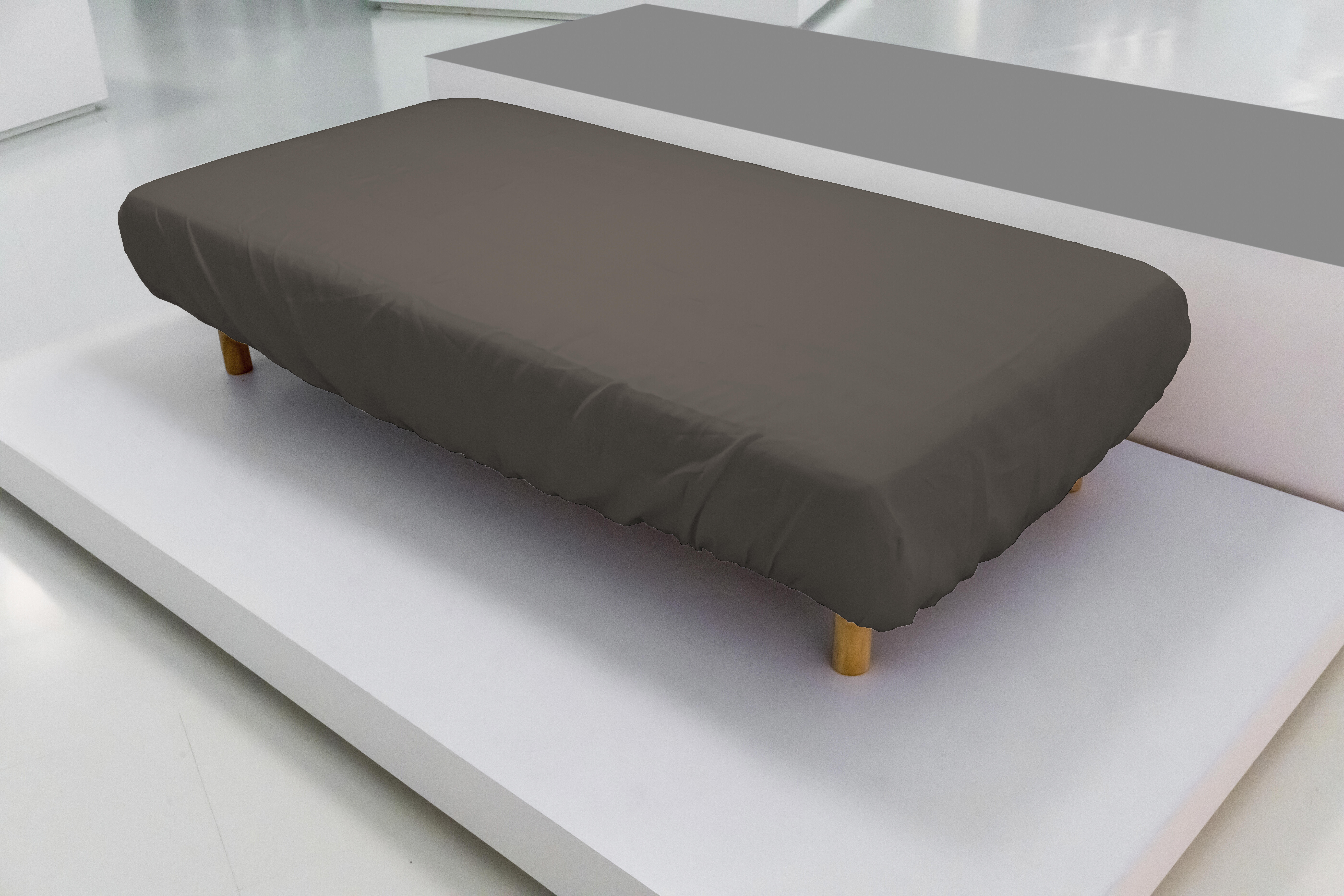 Sábana bajera con elástico algodón percal 200 hilos wash grament marrón topo 105x200 para cama de 105 cm