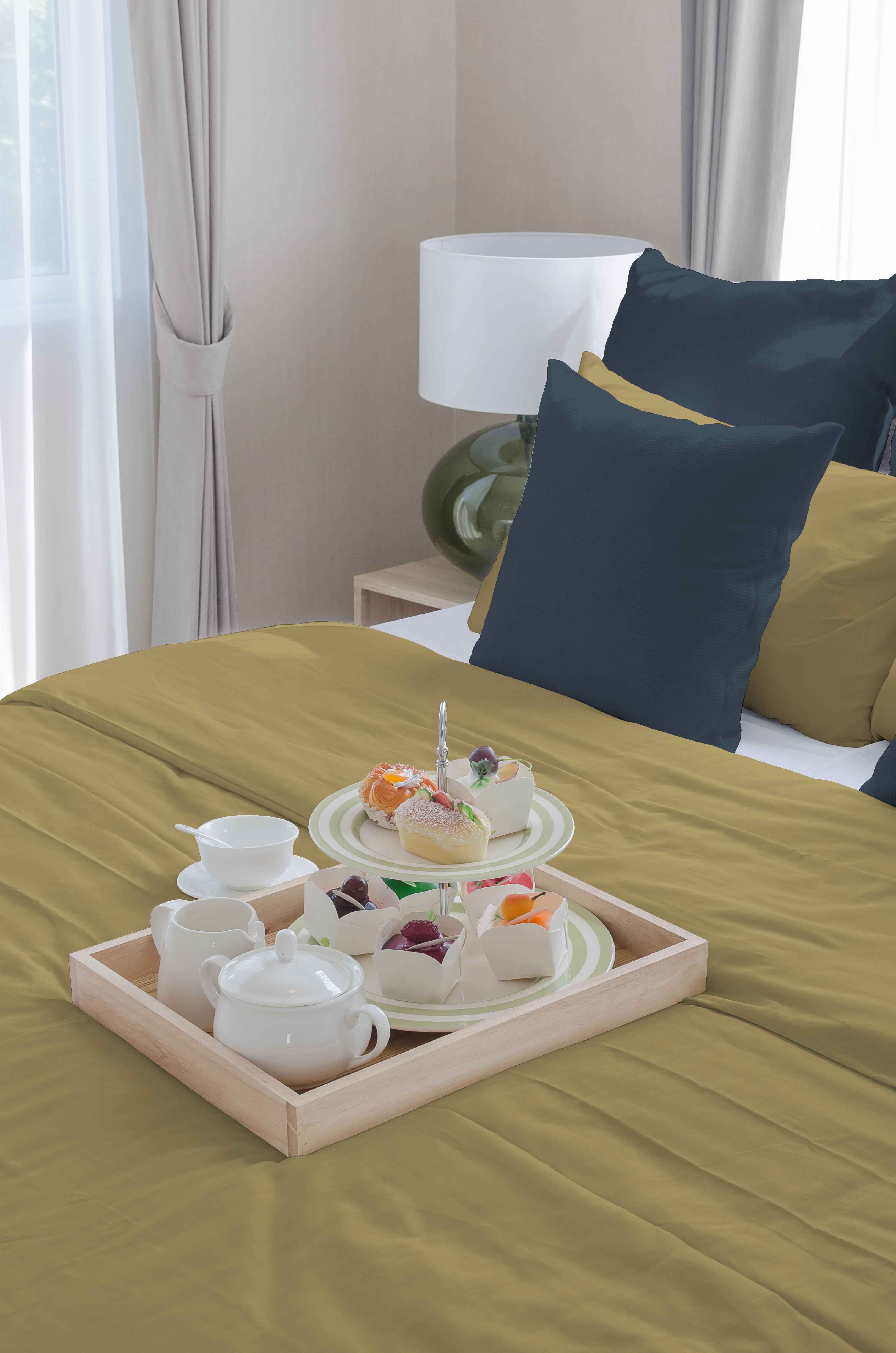 Sábana encimera wash grament percal 200 hilos amarillo mostaza cama de 200 cm