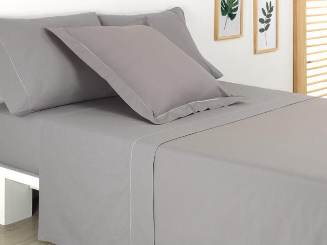Sábana encimera de percal Festón gris para cama de 90 cm
