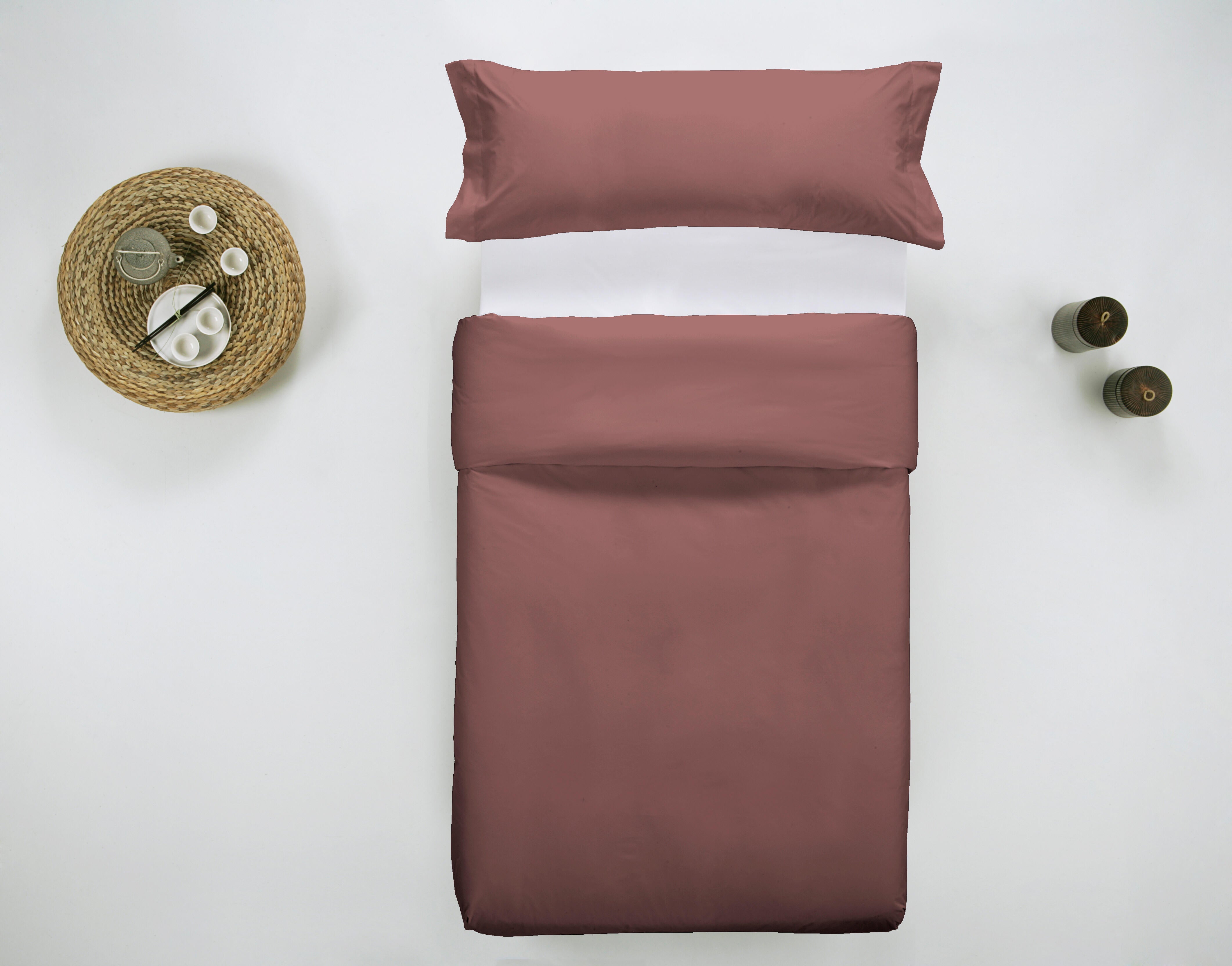 Funda nórdica wash garment lisa algodón 200 hilos rojo teja para cama de 90 cm