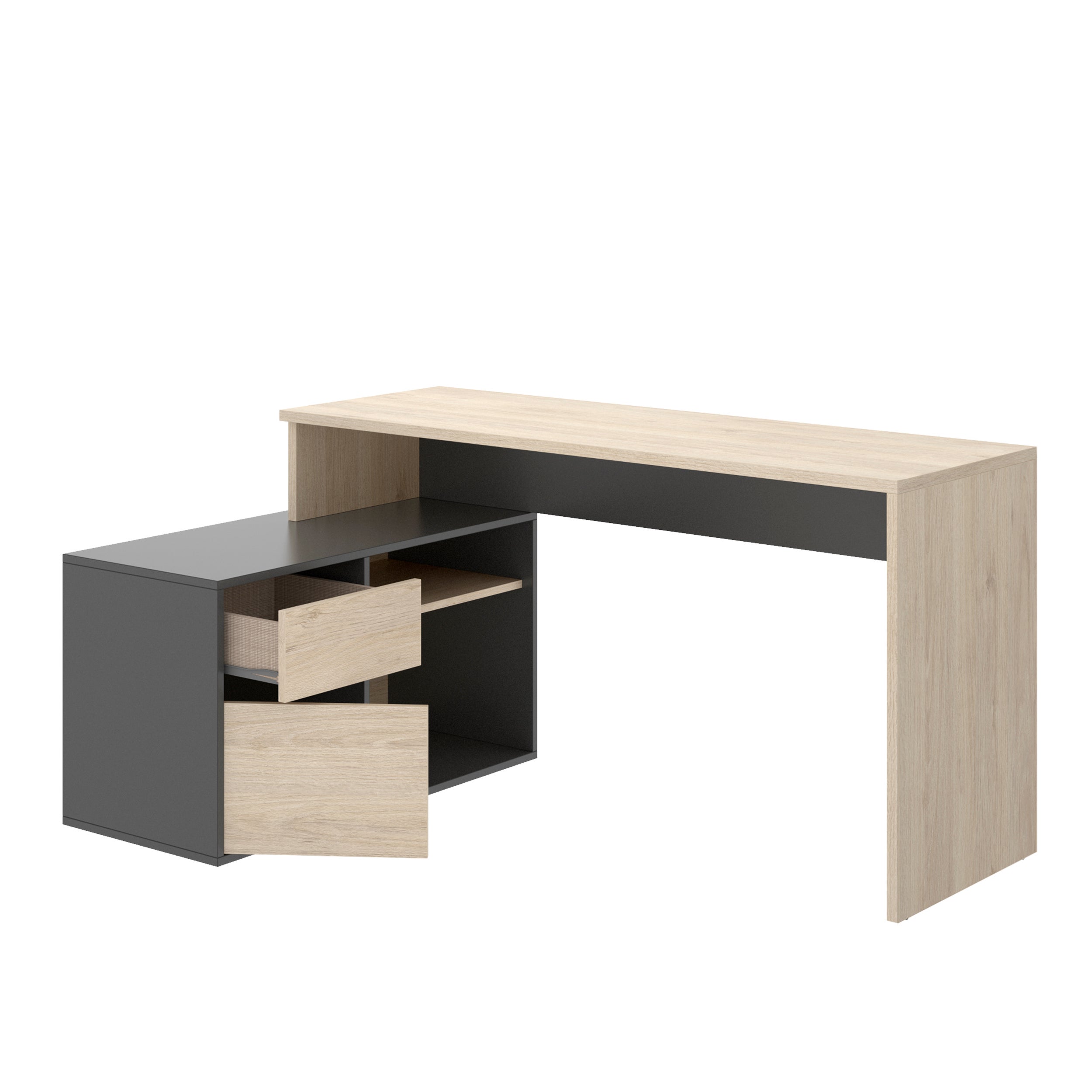 Mesa de escritorio Iain roble y gris 139x92x75 cm - 7