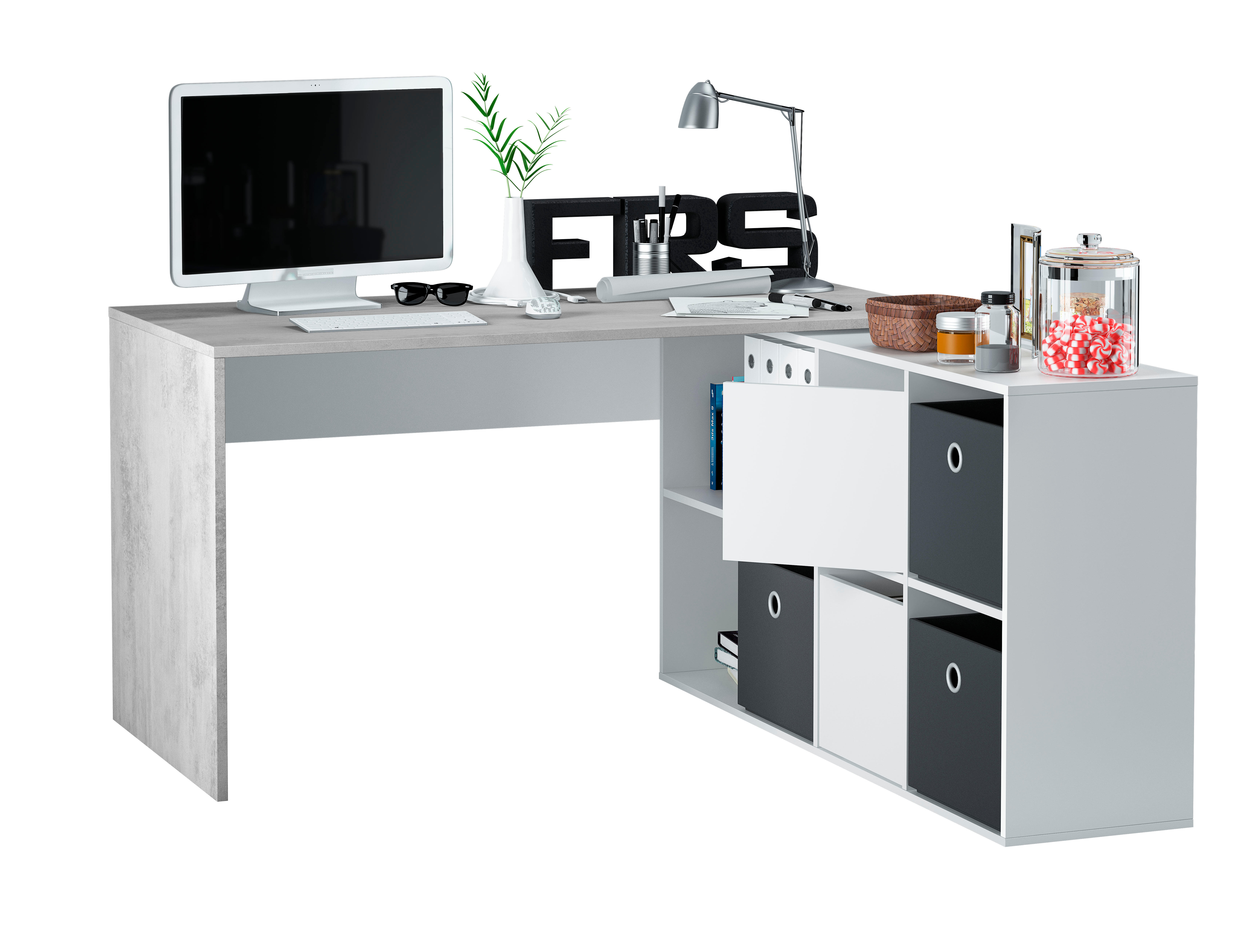 Mesa escritorio Adapta plus blanco artik y cemento 136x66x74 cm - 3
