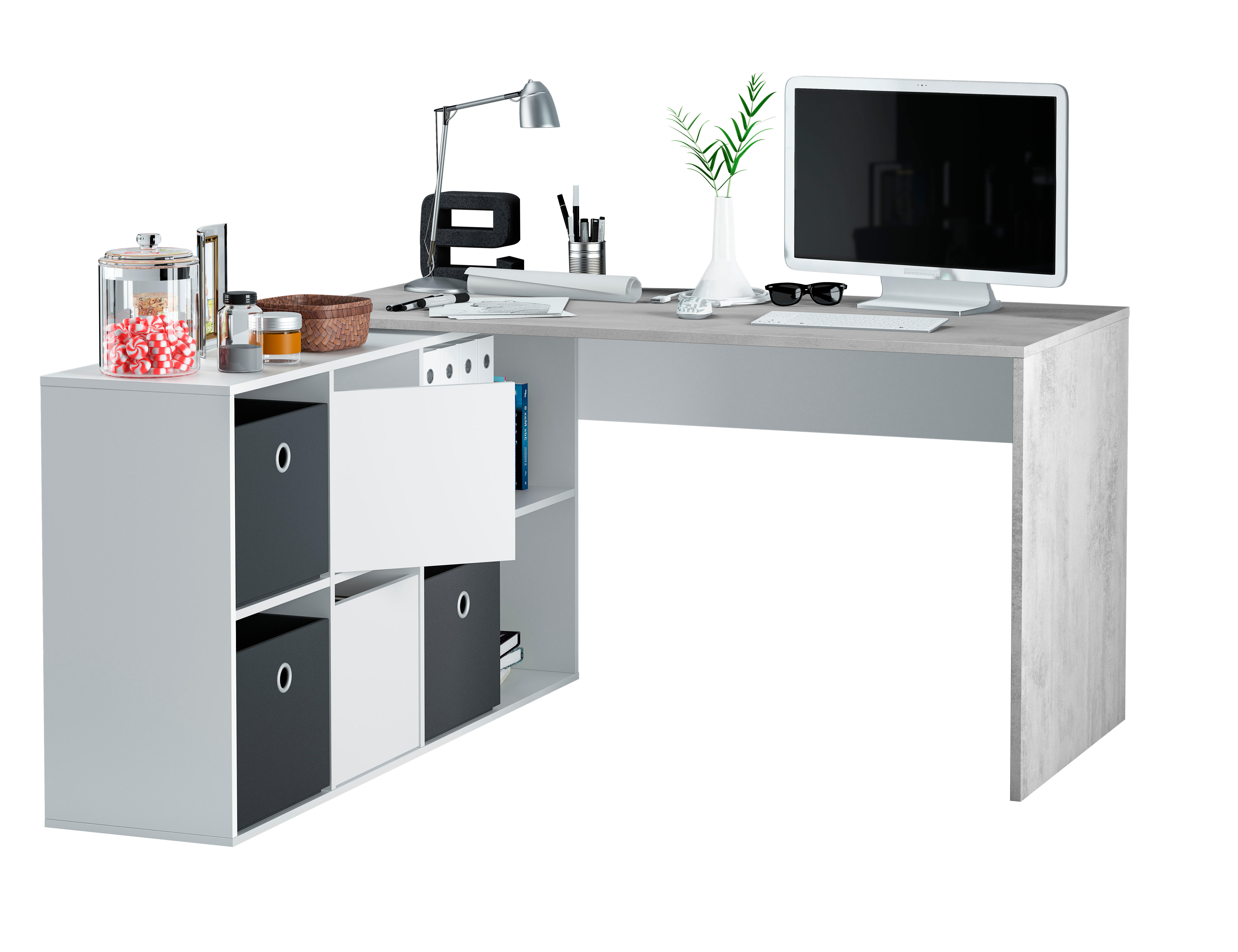 Mesa escritorio Adapta plus blanco artik y cemento 136x66x74 cm - 7