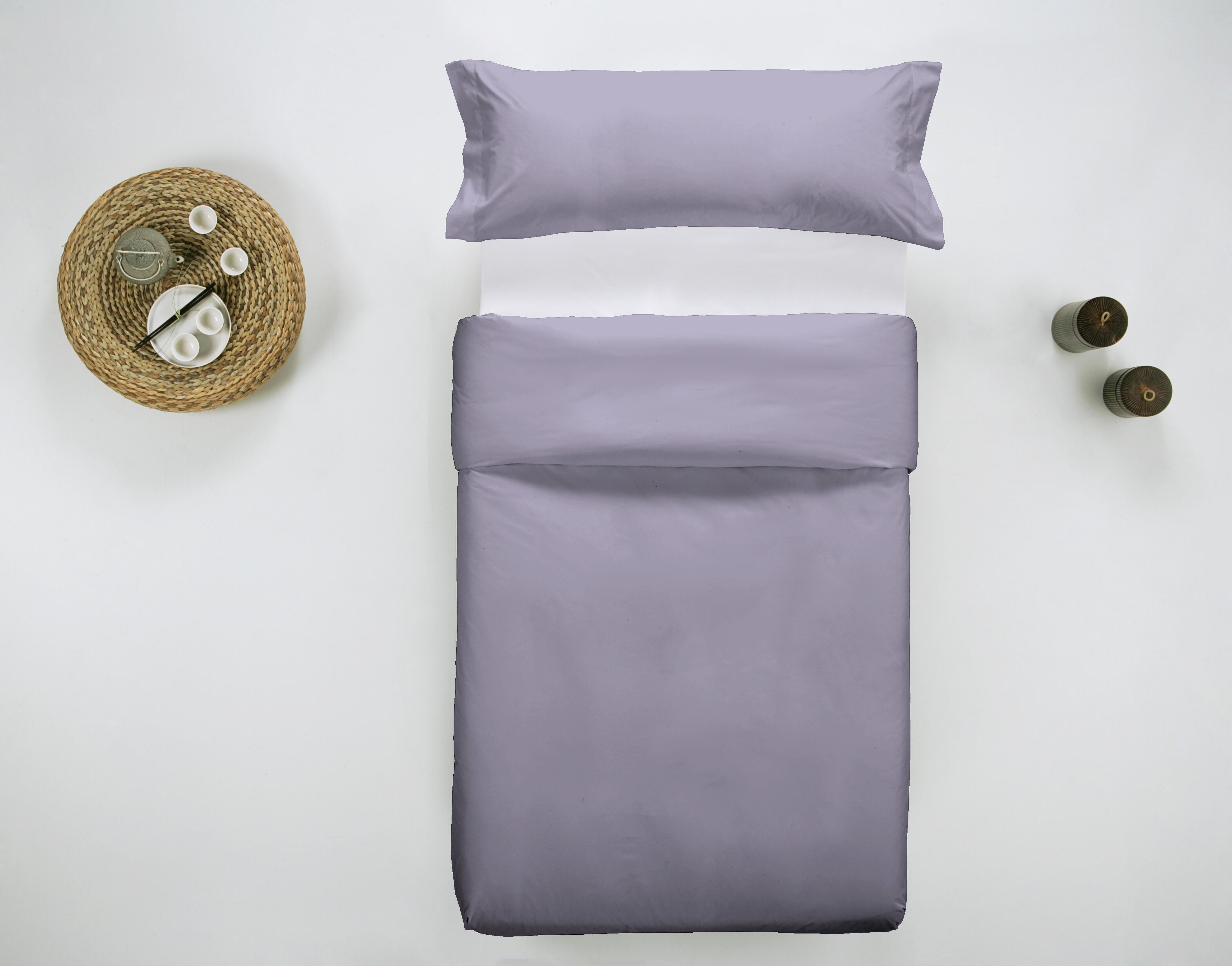 Funda nórdica wash garment lisa algodón 200 hilos azul lavanda cama de 90 cm