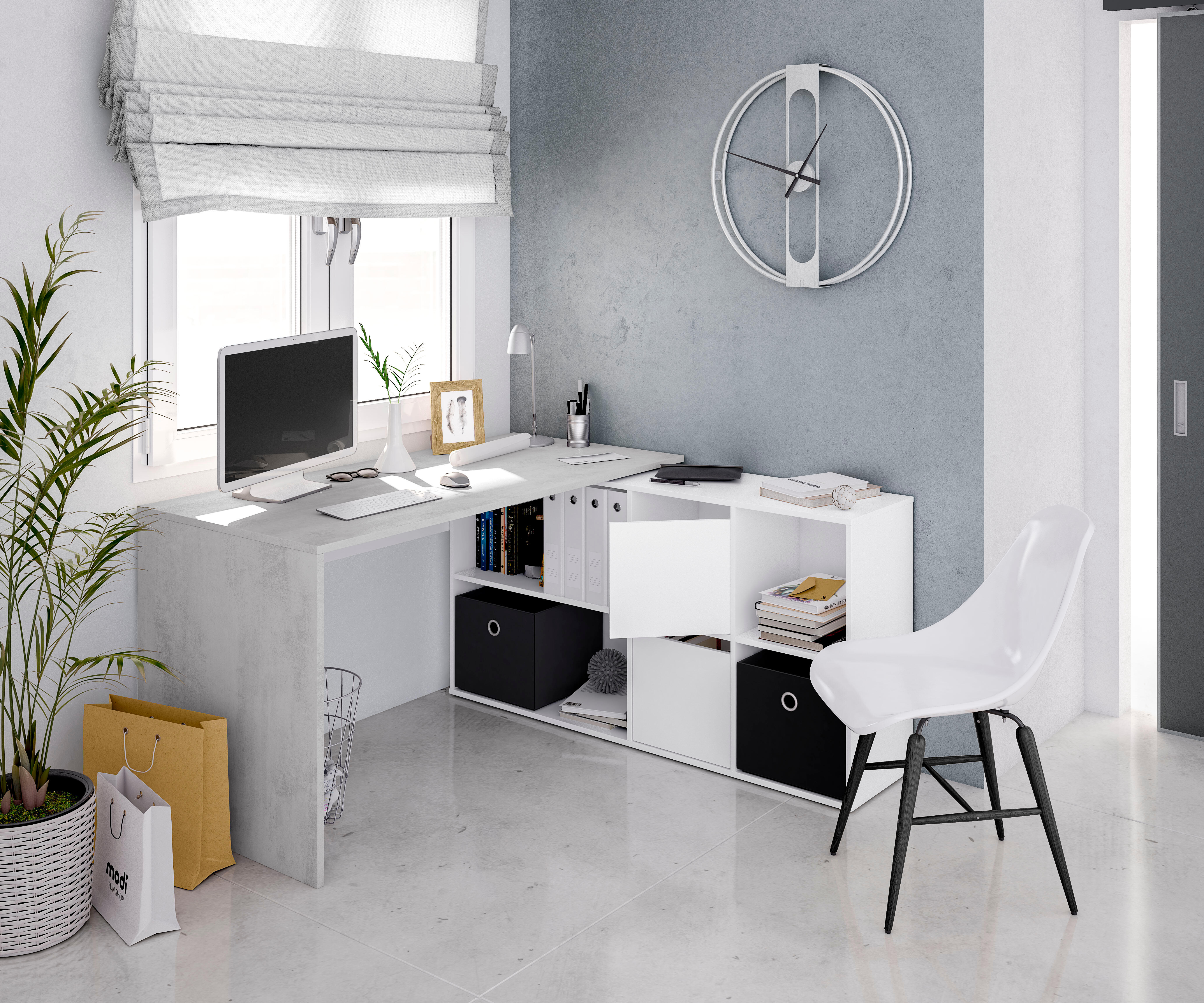 Mesa escritorio adapta plus blanco artik y cemento 136x66x74 cm