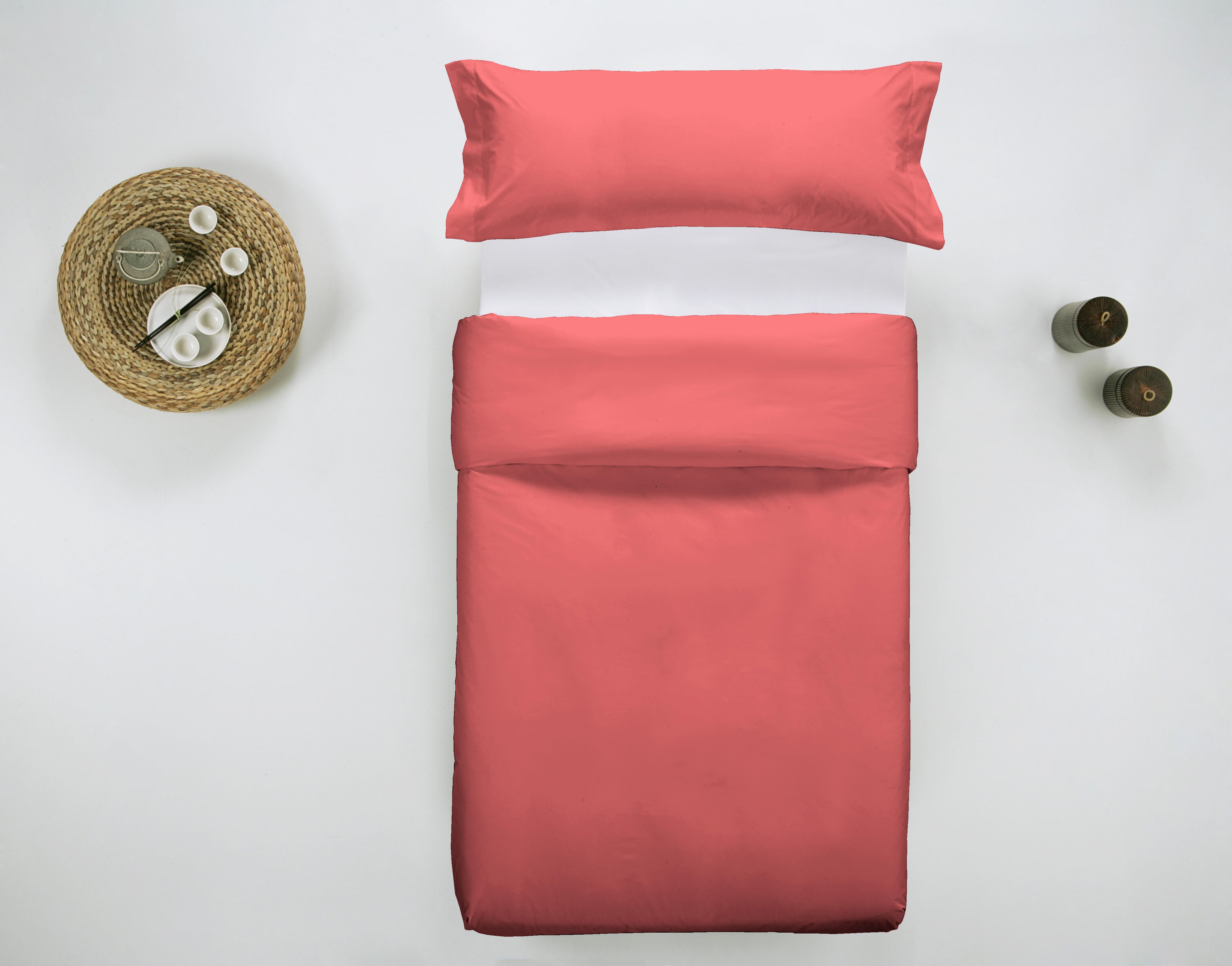 Funda nórdica wash grament algodón percal 200 hilos liso rojo coral para cama de 90 cm