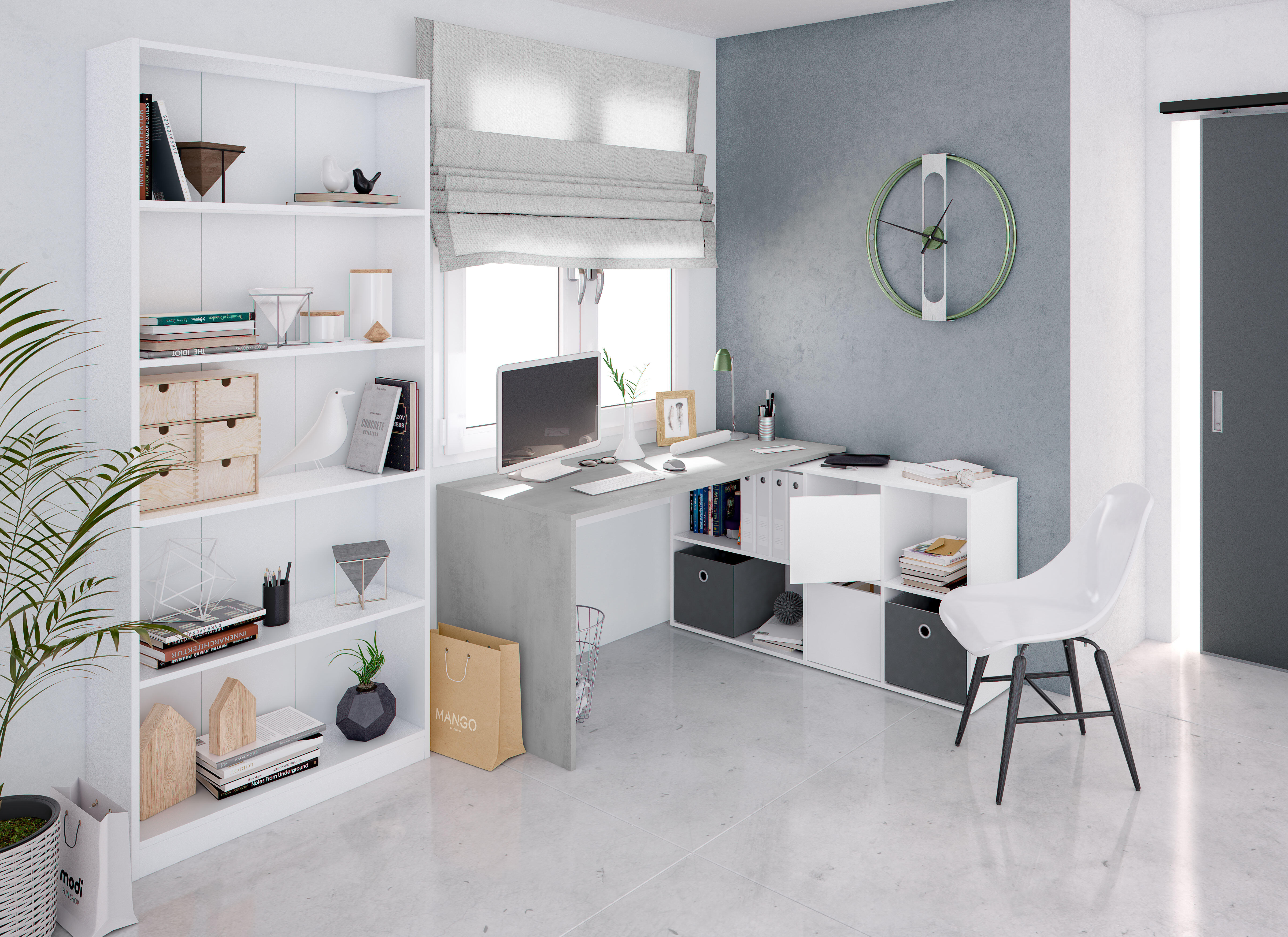 Mesa escritorio Adapta plus blanco artik y cemento 136x66x74 cm - 6