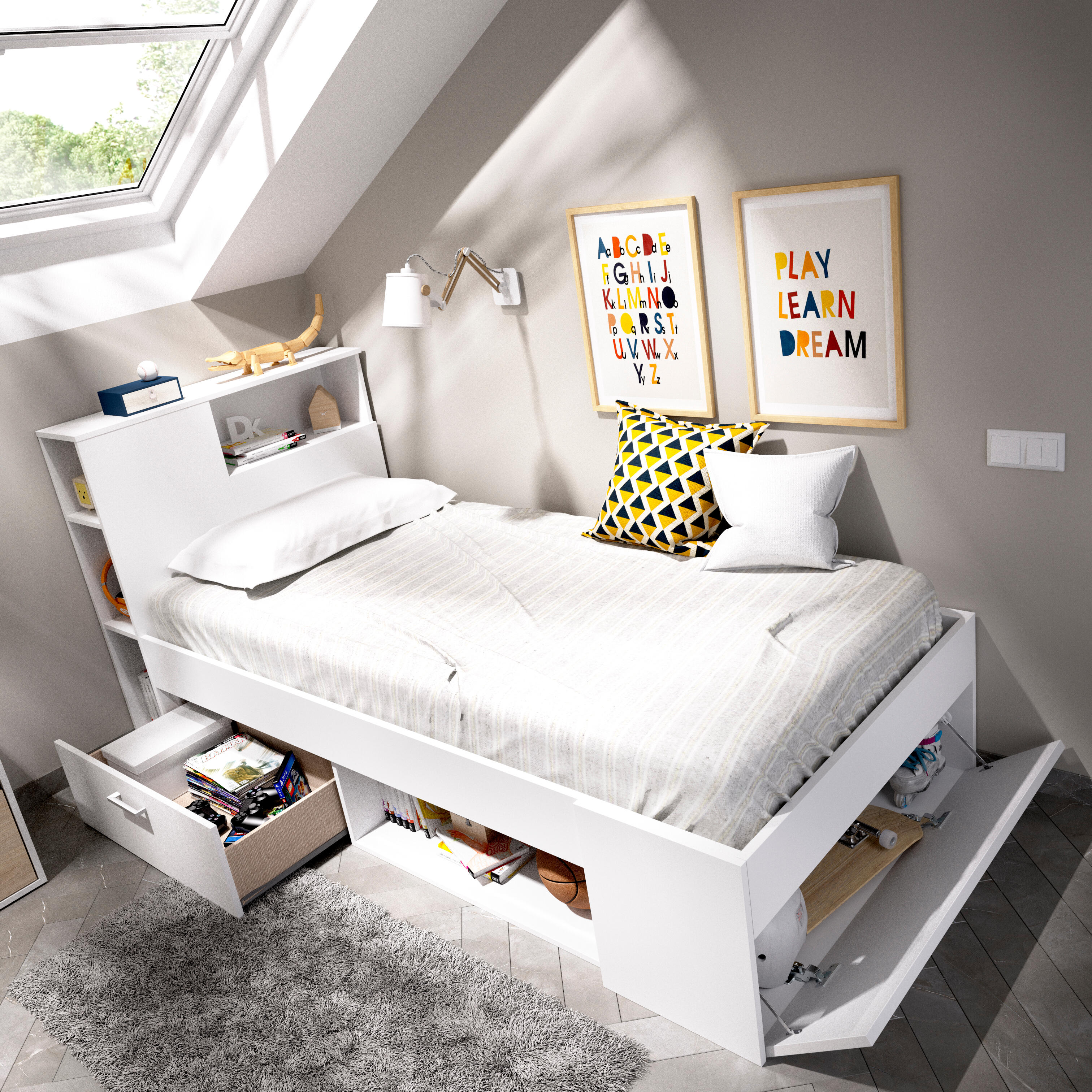 Cama nido con cajones Lyra blanco 218,5x99,6x95 cm - 6
