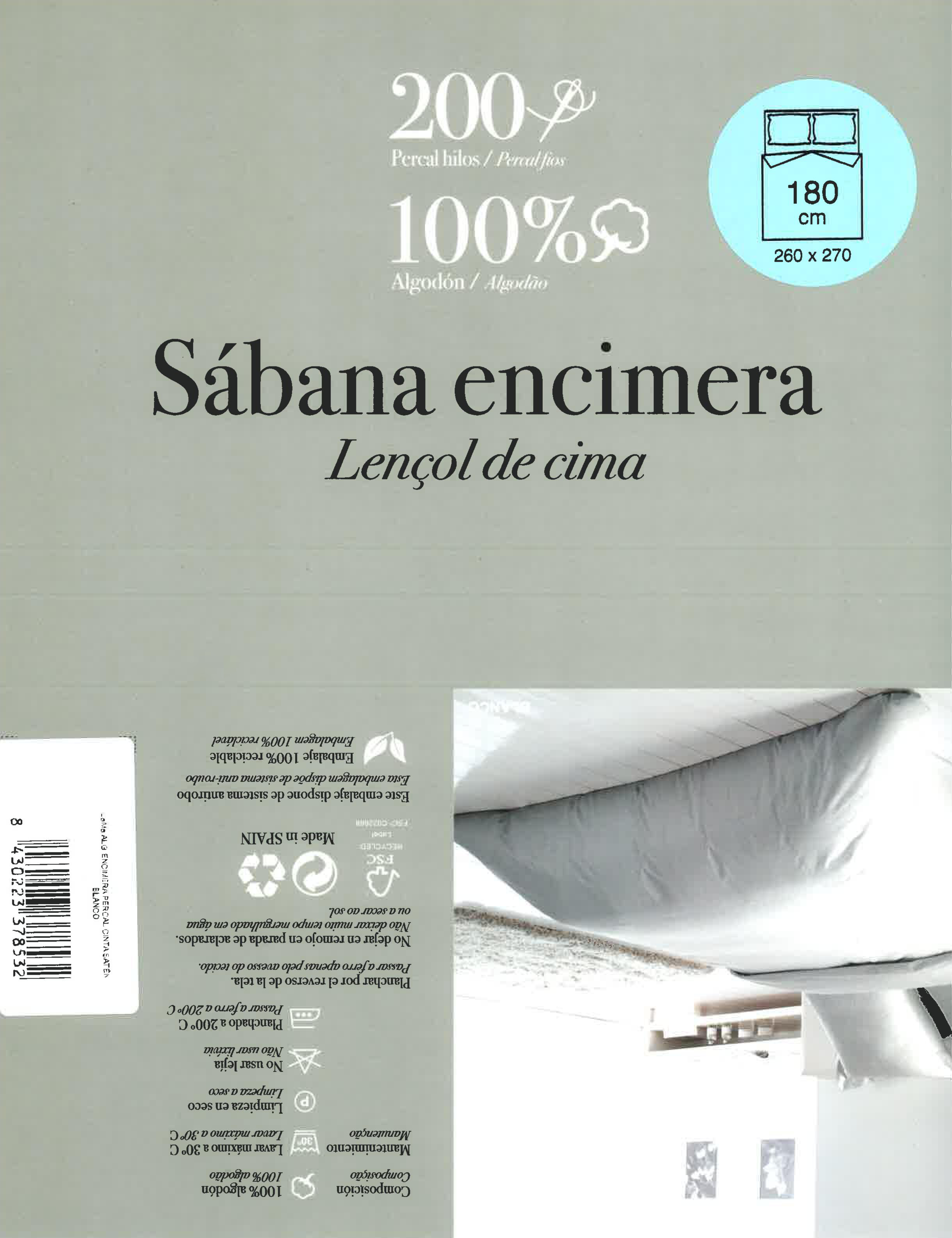 Sábana encimera Festón algodón percal 200 hilos blanco 260x270 para cama de 180 cm - 6